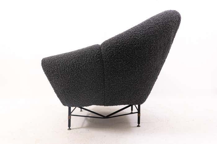 Mid Century Modern Italian Armchair, 1950s  Black Bouclette Fabric photo vinterior