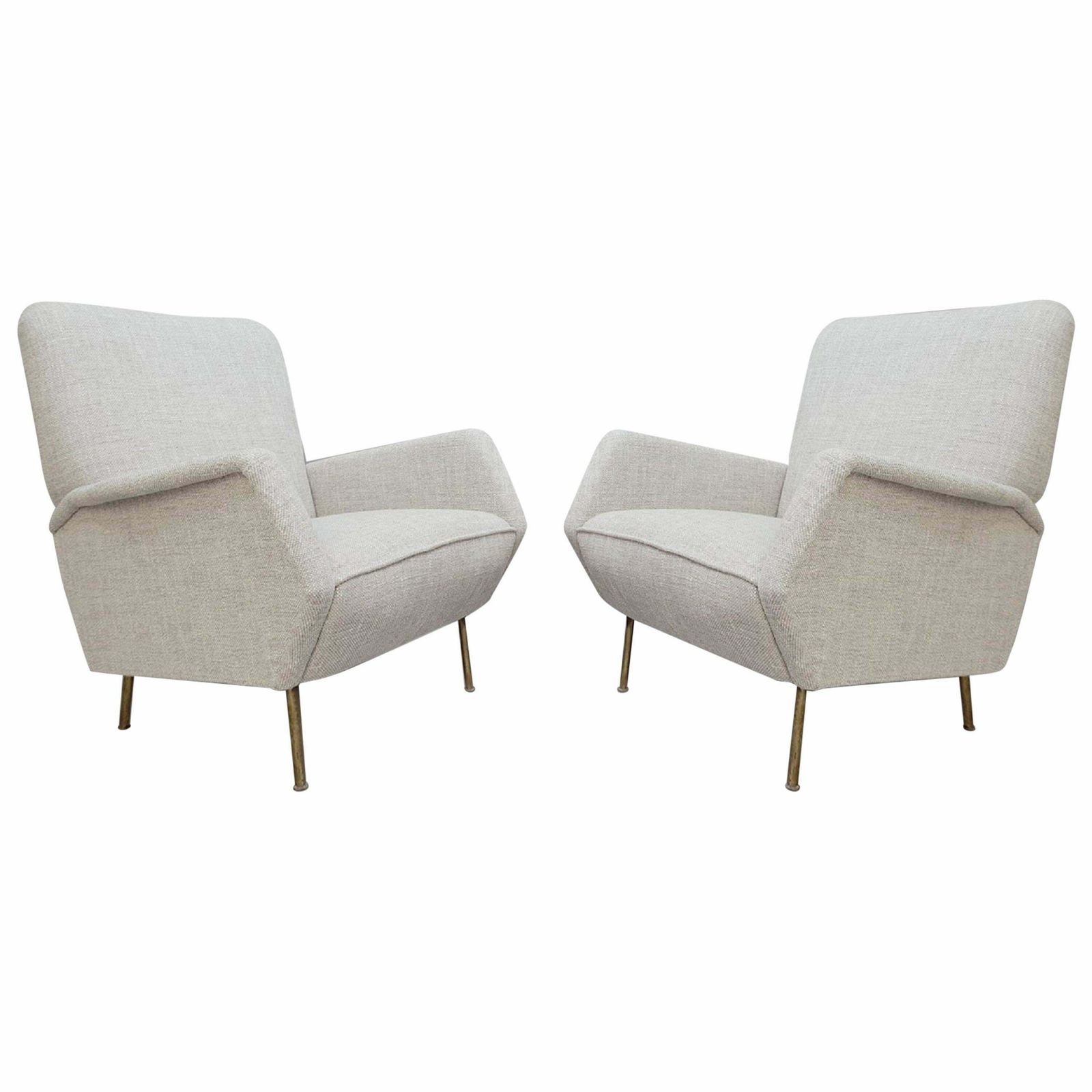Gio Ponti Rare Model 803 Version With Brass Feet Armchairs, New Light Grey Marl