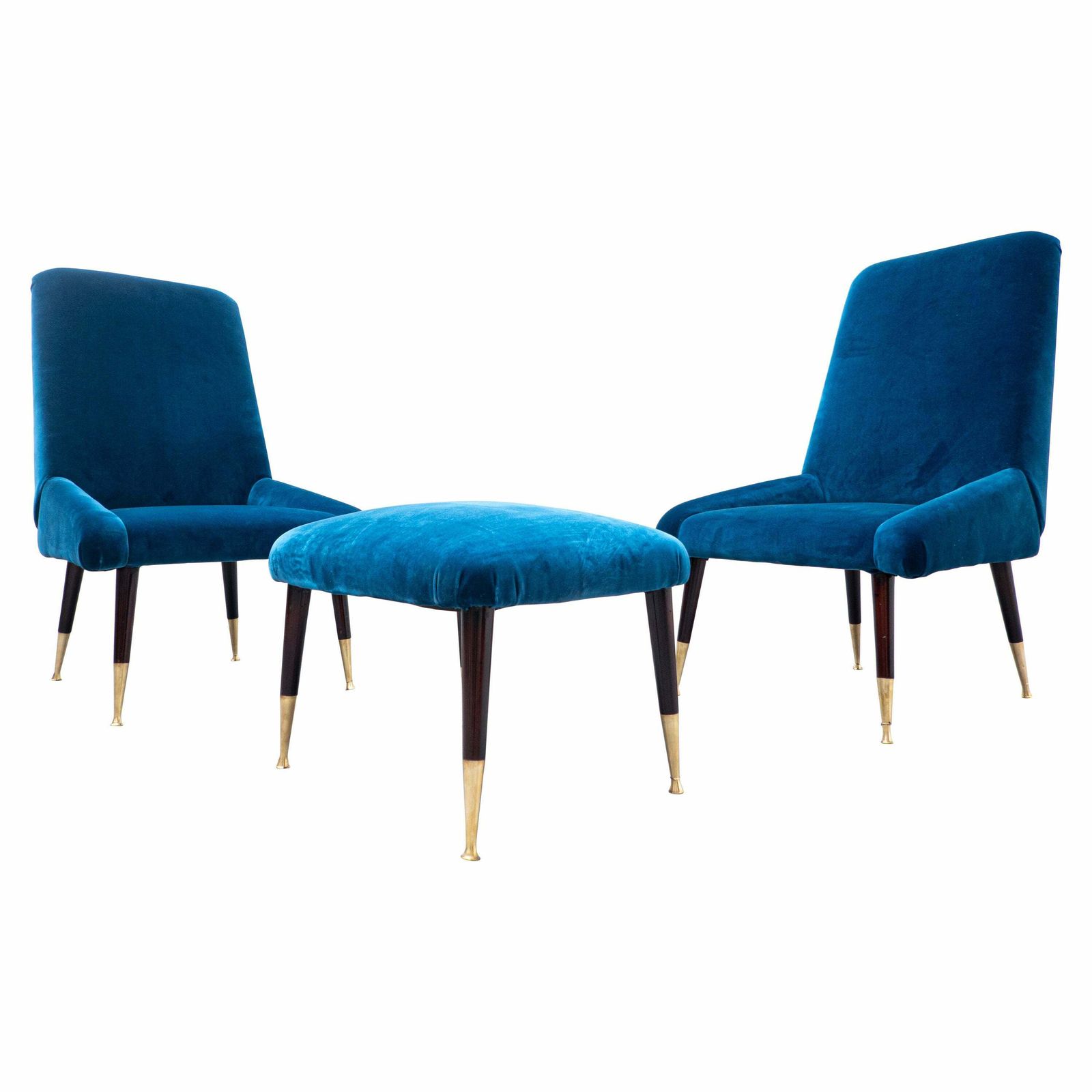 Mid Century Modern Italian Seating Set, Blue Velvet, 1950s