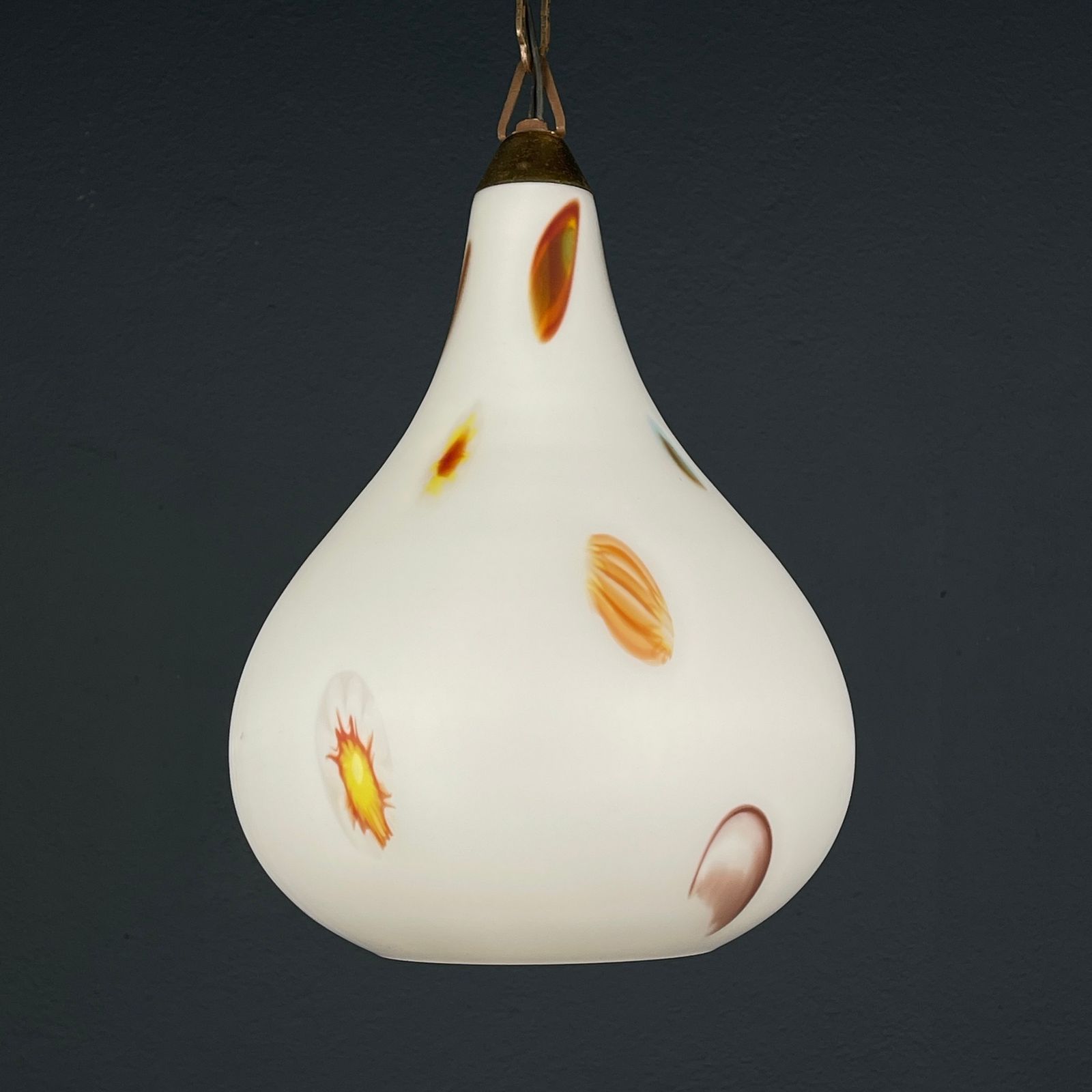 photo for sale Mid Century Multicolor Opaline Murano Glass Pendant Lamp By Stilnovo Italy 1950s