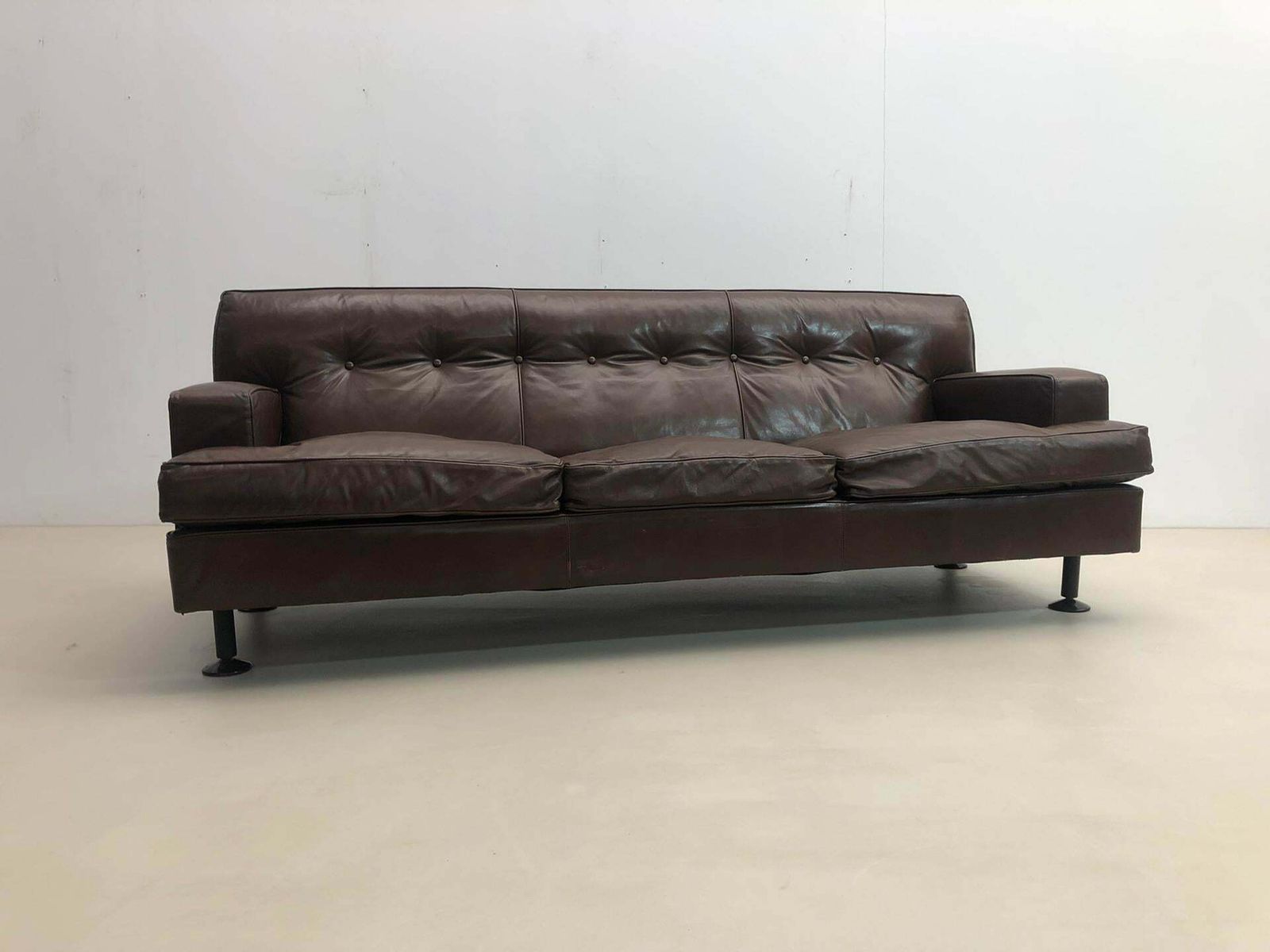 Mid Century Brown Leather Square Sofa By Marco Zanuso For Arflex, 1960s photo for sale