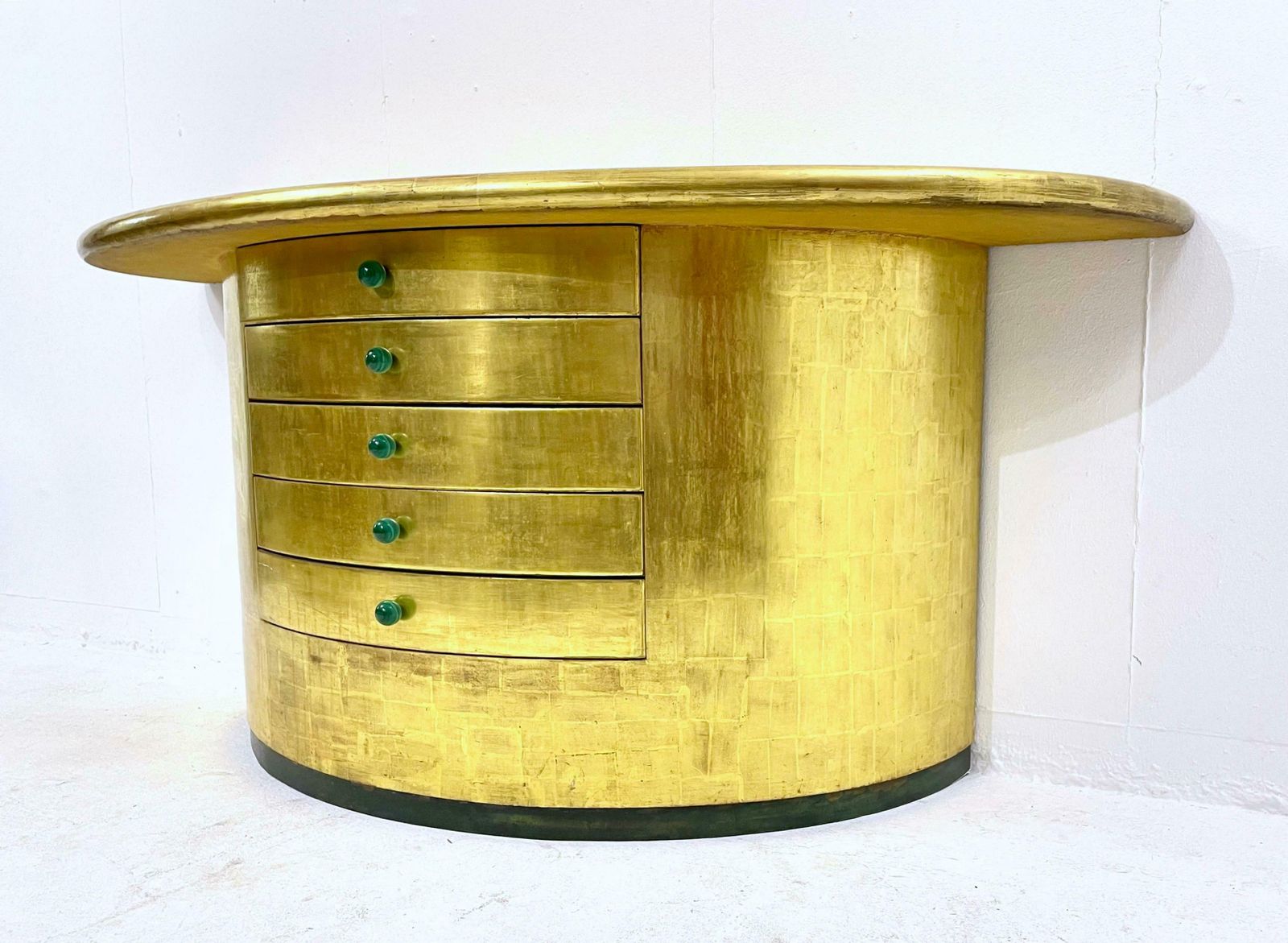Mid Century Golden Leaves And Malachite Turn Ups Demi Lune Console With Drawers photo 10826.0