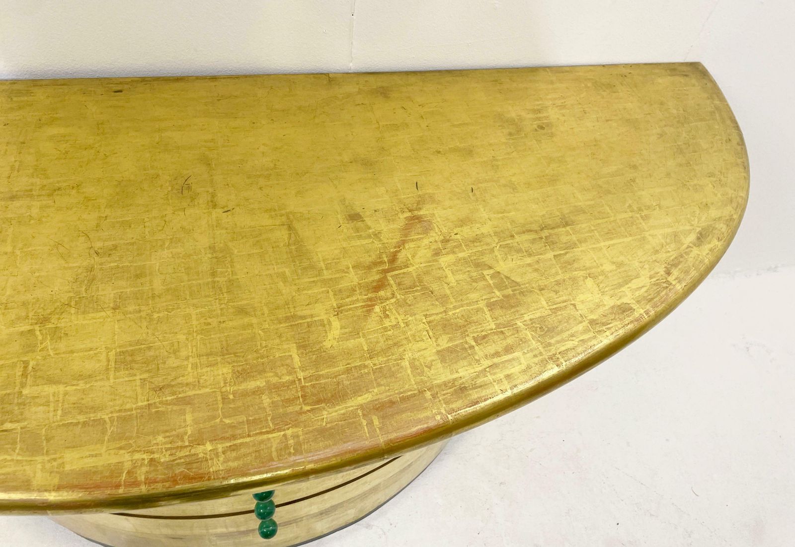 Mid Century Golden Leaves And Malachite Turn Ups Demi Lune Console With Drawers photo buy