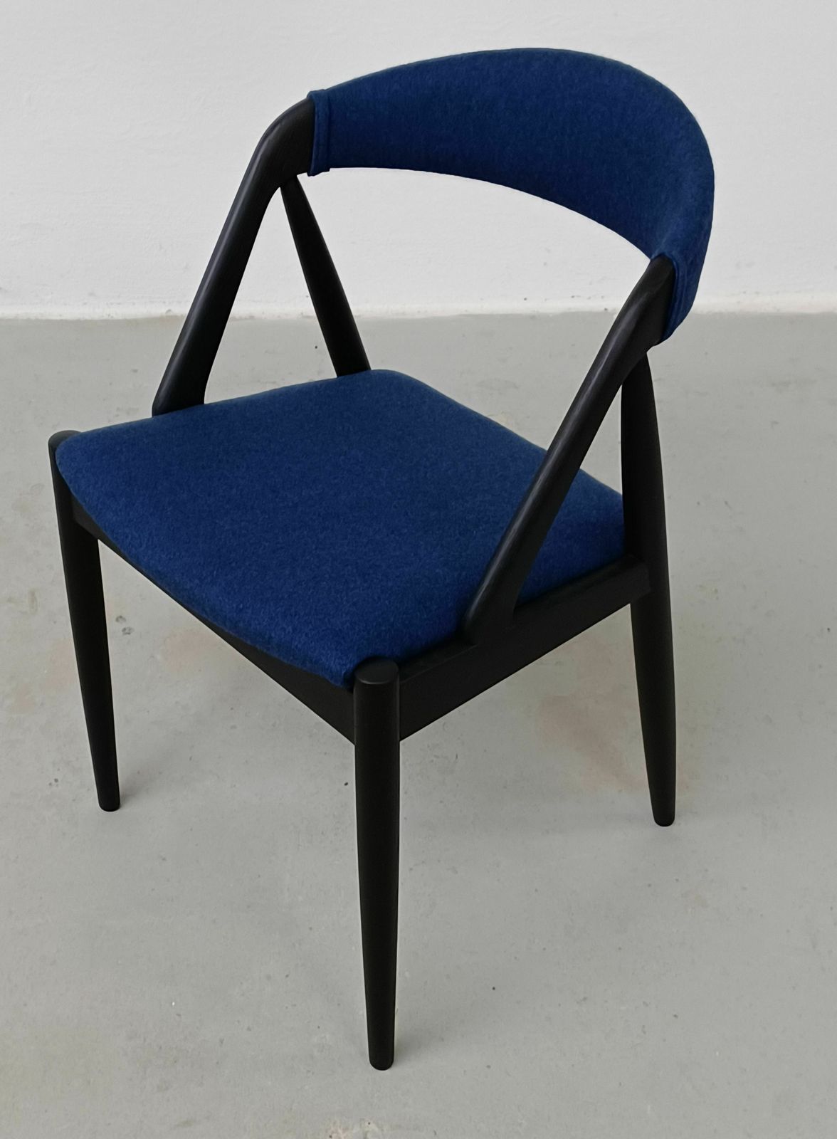 Set Of Eight Fully Restored Kai Kristiansen Dining Chairs In Ebonized Oak And Blue Fabric photo 6000.0