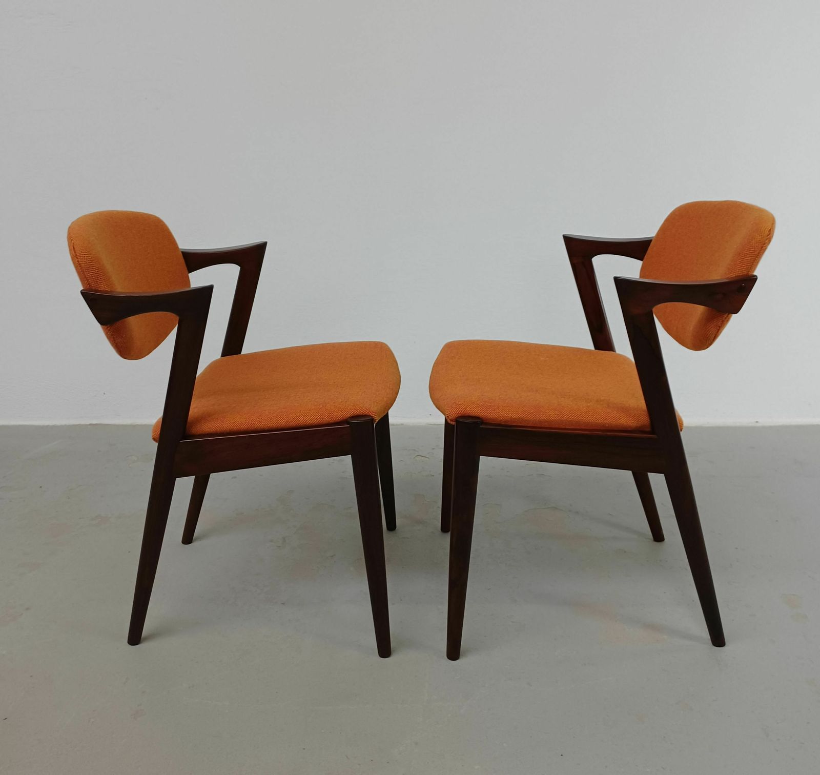 photo vinterior Set Of Eight Restored Kai Kristiansen Rosewood Dining Chairs   Custom Upholstery 1960's