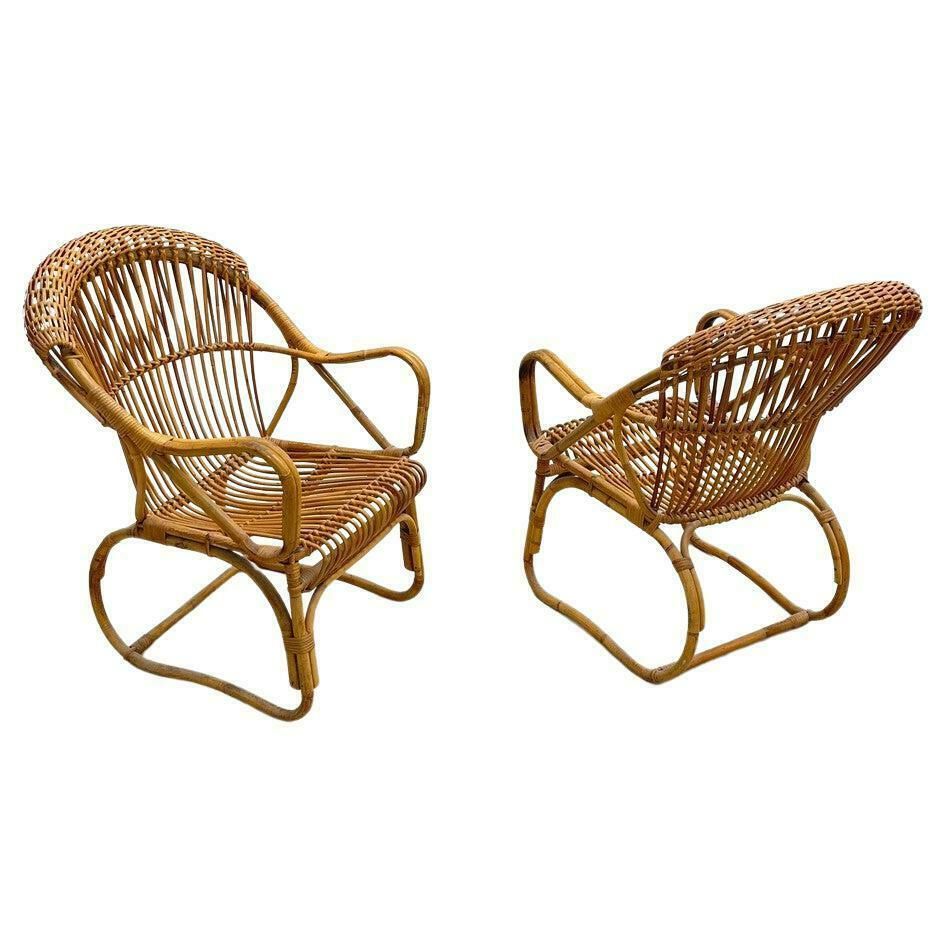 Pair Of Mid Century Modern Rattan Armchairs, Italy, 1960s