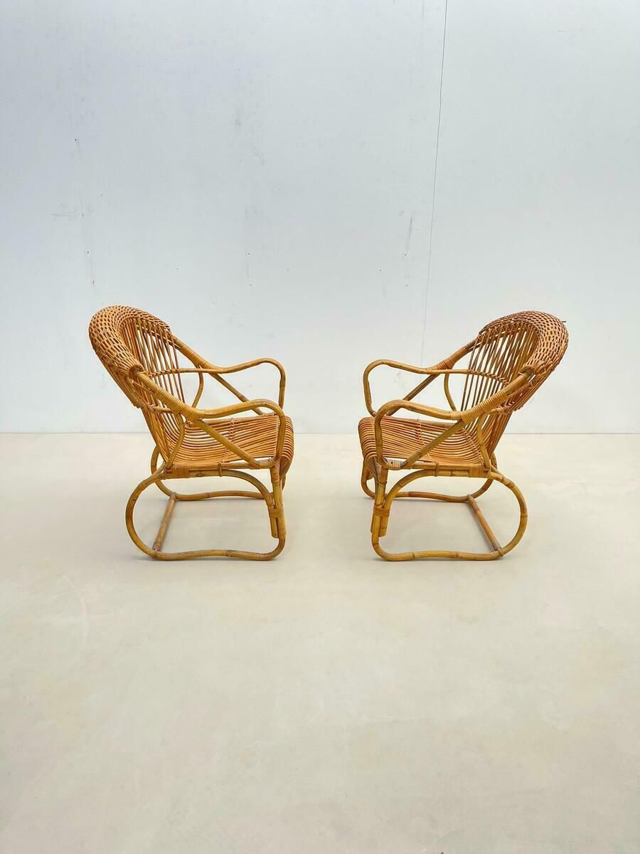 Pair Of Mid Century Modern Rattan Armchairs, Italy, 1960s photo furniture
