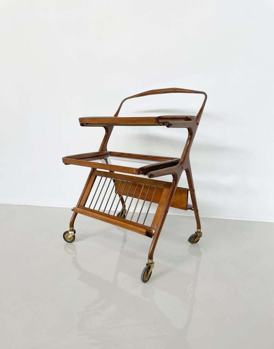 Mid Century Modern Walnut And Brass Trolley By Cesare Lacca For Cassina, 1950s photo furniture