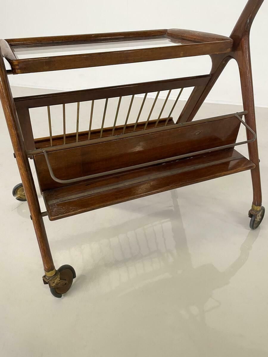 Mid Century Modern Walnut And Brass Trolley By Cesare Lacca For Cassina, 1950s photo Furniture