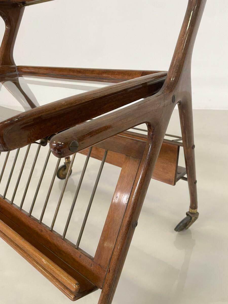 Mid Century Modern Walnut And Brass Trolley By Cesare Lacca For Cassina, 1950s photo vinterior