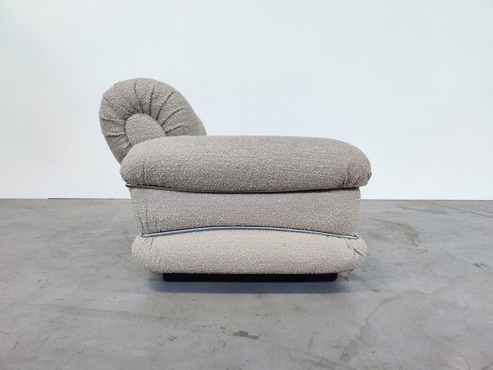 Mid Century Modern Pair Of Italian Armchairs, New Upholstery Beige Boucle Fabric photo buy