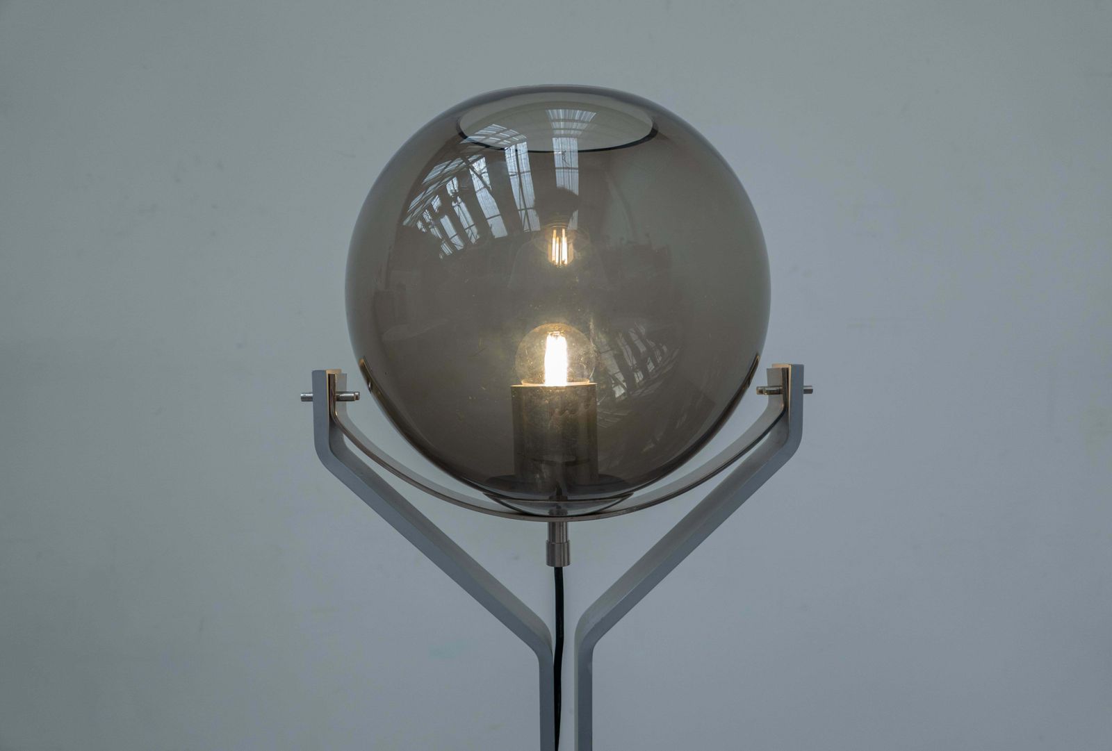 Italian Floor Lamp Travertine, Steel And Glass, 1970s photo vintage
