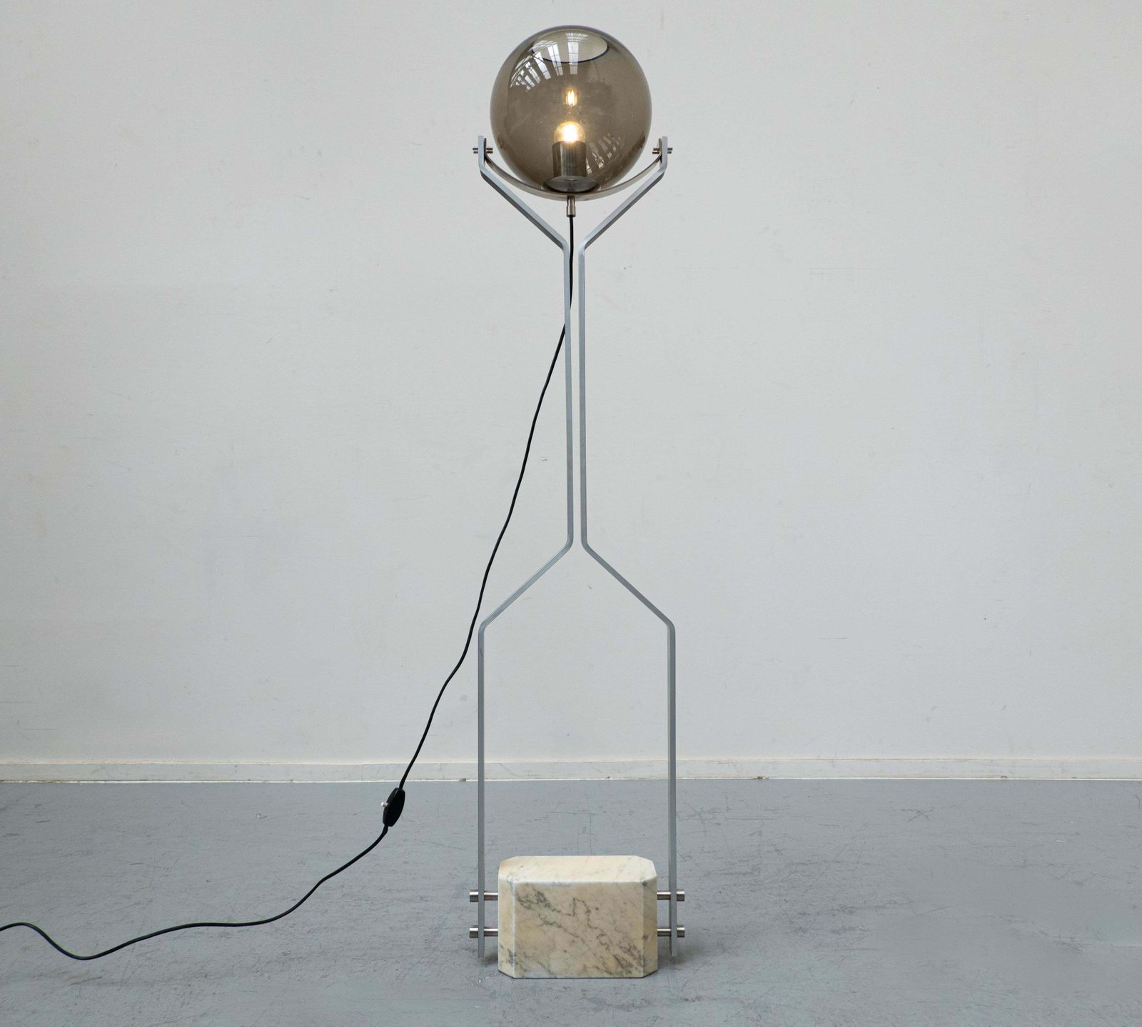 photo furniture Italian Floor Lamp Travertine, Steel And Glass, 1970s