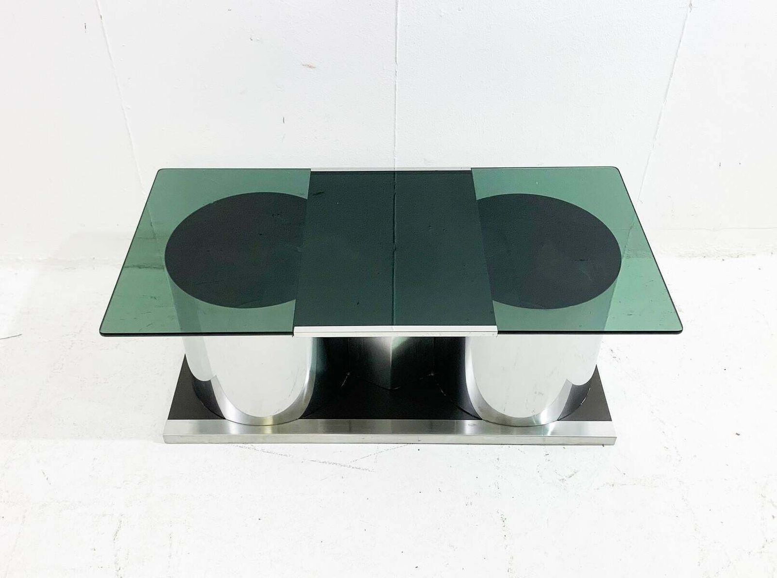 photo for sale Mid Century Modern Chrome And Smoked Glass Modular Coffee Table, Italy, 1970s