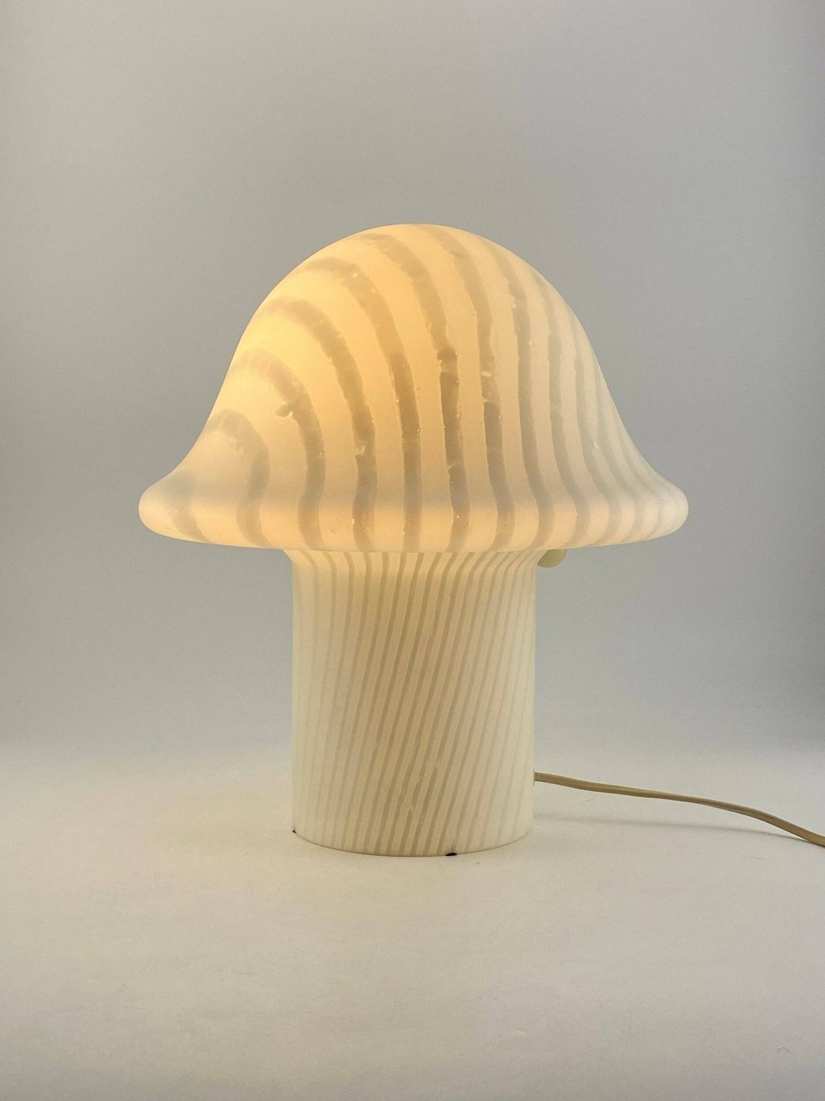 1 Of 3 Large White Crystal Glass Zebra Striped Peill And Putzler Mushroom Table Lamp Xl 1970 photo furniture