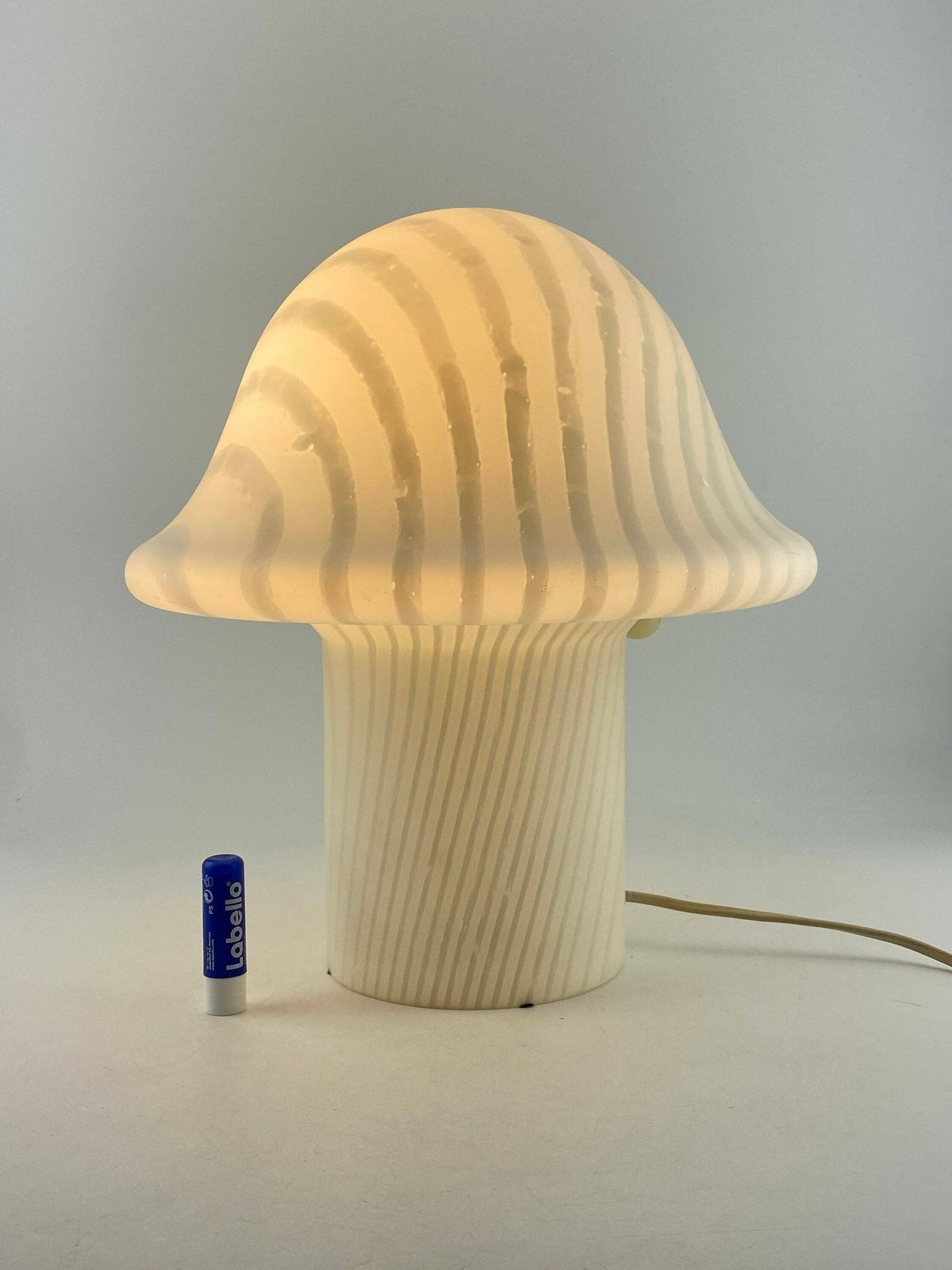 1 Of 3 Large White Crystal Glass Zebra Striped Peill And Putzler Mushroom Table Lamp Xl 1970 photo for sale