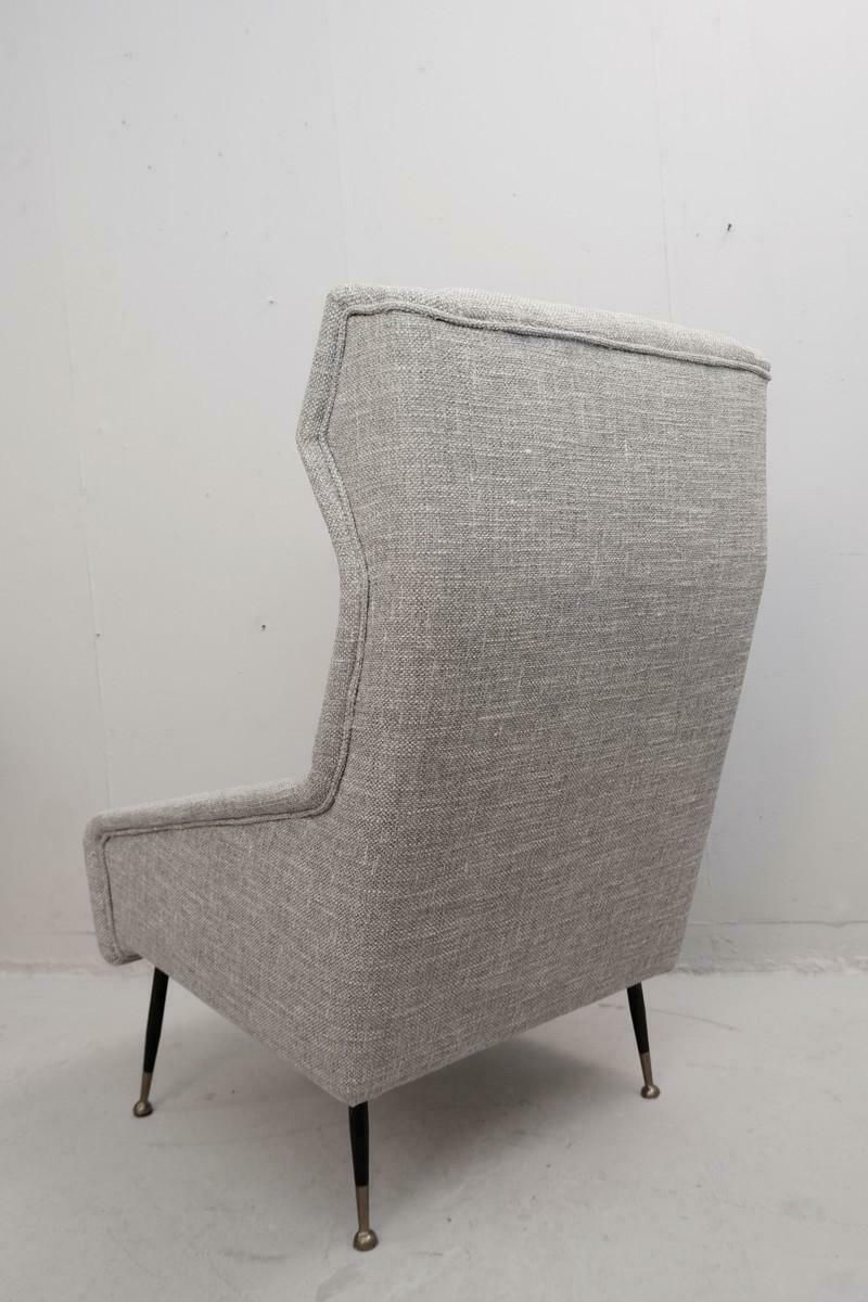 Pair Of Italian Armchairs With High Back With Ears, New Light Grey Marl Upholst photo vinterior