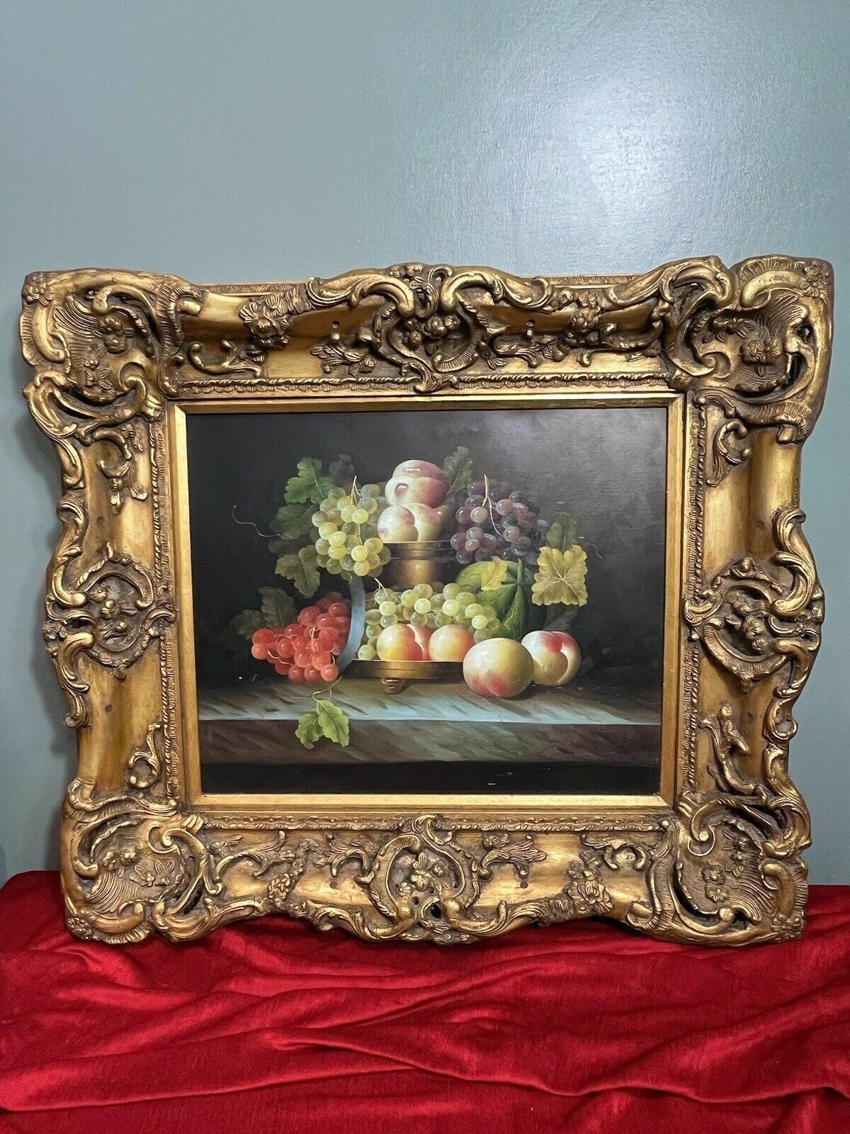 Fine Art Italianate Ripe Fruits Still Life Oil Painting After Esteban Murillo photo furniture