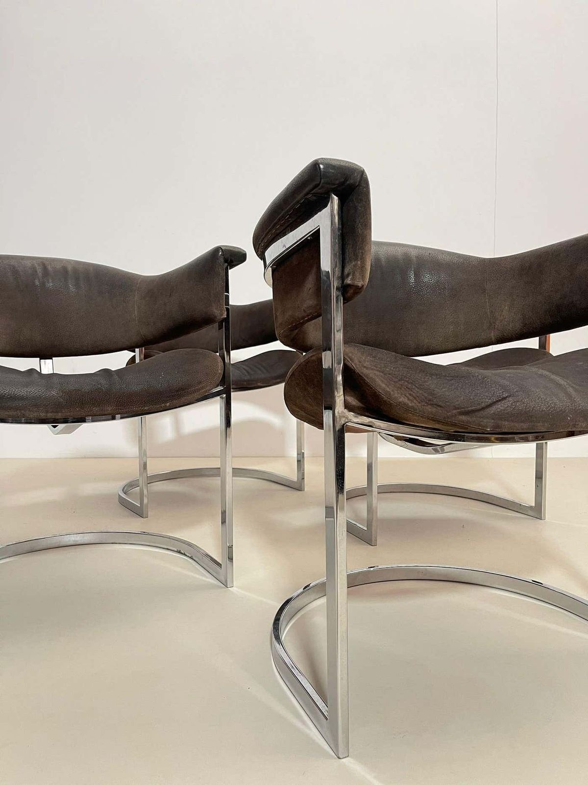 Pair Of Chrome & Leather Armchairs By Vittorio Introini For Mario Sabot, 1970s photo Furniture