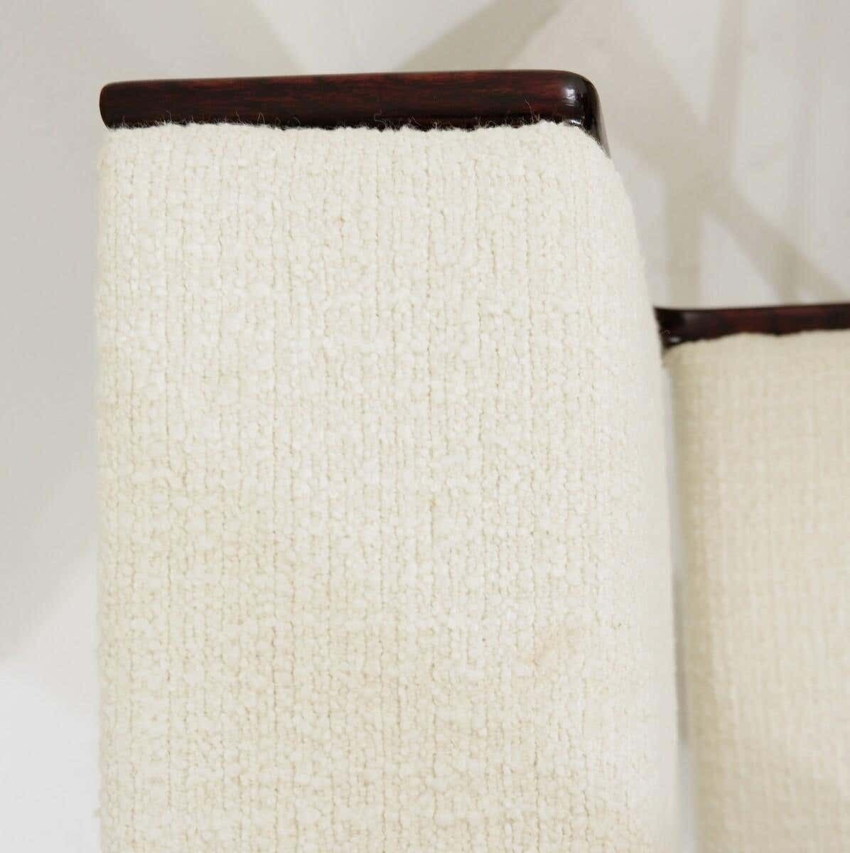 Set Of 4 Mid Century Modern Italian Chairs, Wood And White Fabric, 1960s photo Furniture