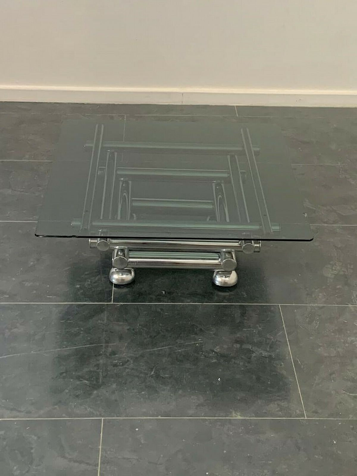 Steel And Smoked Glass Coffee Table, 1970s photo for sale