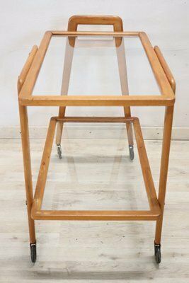 Wood And Glass Drinks Trolley Or Bar Cart, 1950s photo for sale