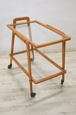 Wood And Glass Drinks Trolley Or Bar Cart, 1950s photo Furniture
