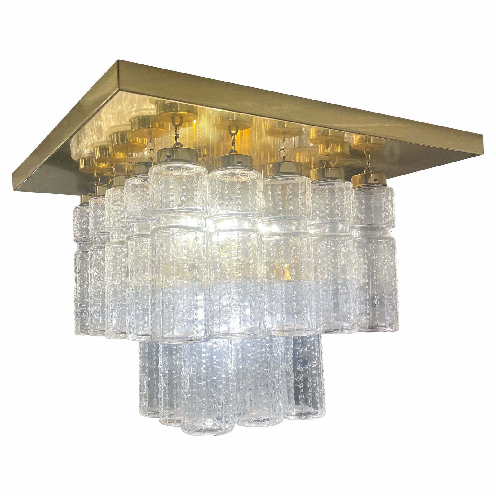 Mid Century Modern Ceiling Light, Brass And Glass By Kalmar, Austria, 1960s