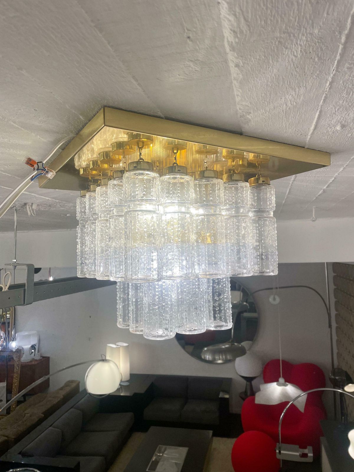 Mid Century Modern Ceiling Light, Brass And Glass By Kalmar, Austria, 1960s photo Lighting