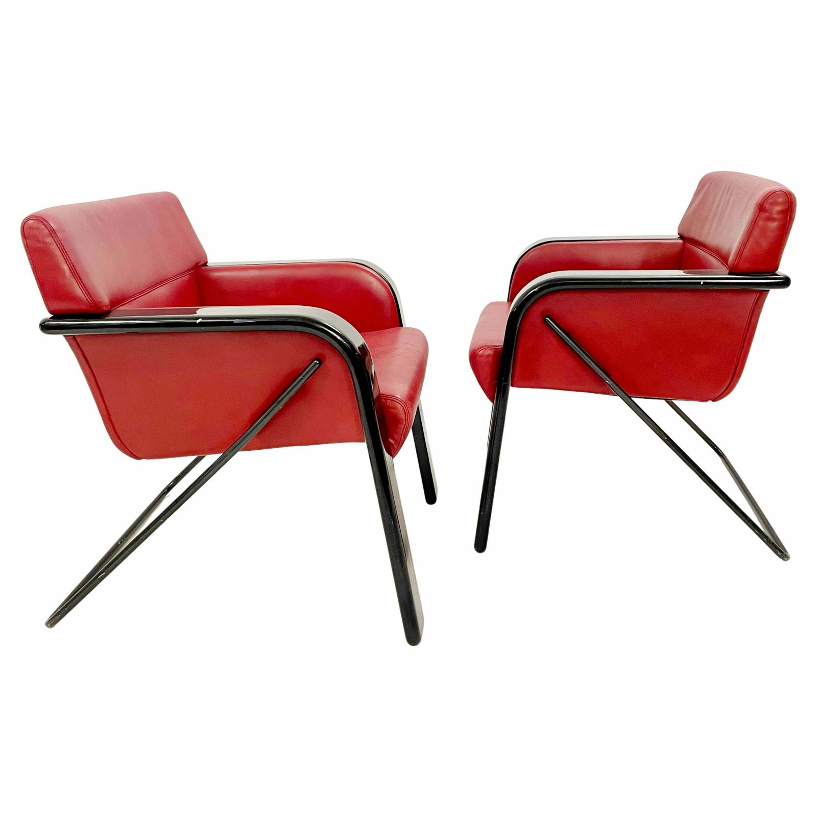 Pair Of Mid Century Red Leather Armchairs By Claudio Salocchi, Italy, 1970s