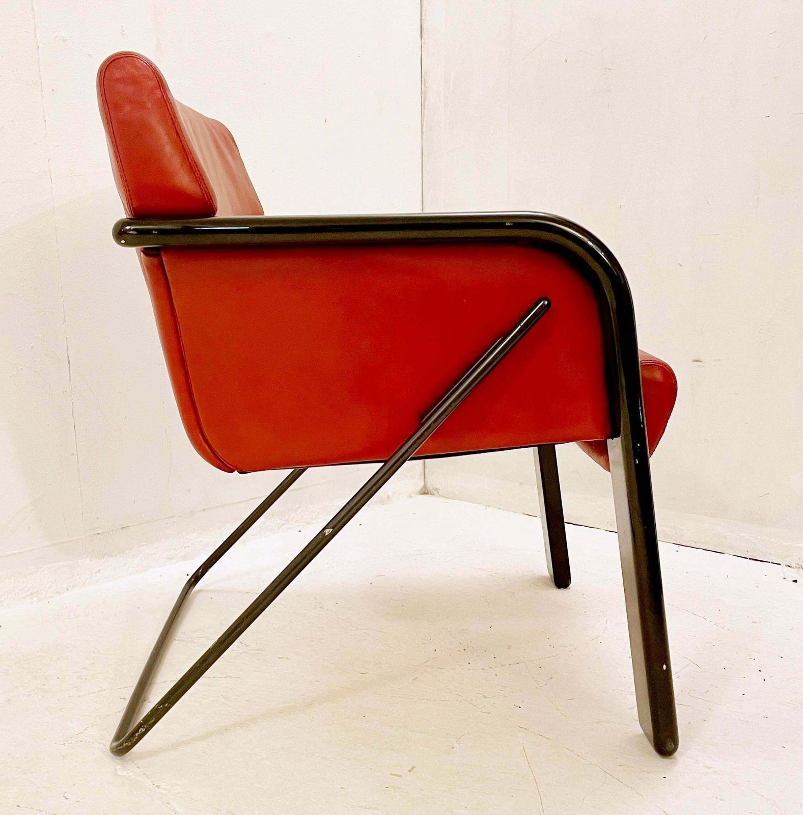 Pair Of Mid Century Red Leather Armchairs By Claudio Salocchi, Italy, 1970s photo furniture