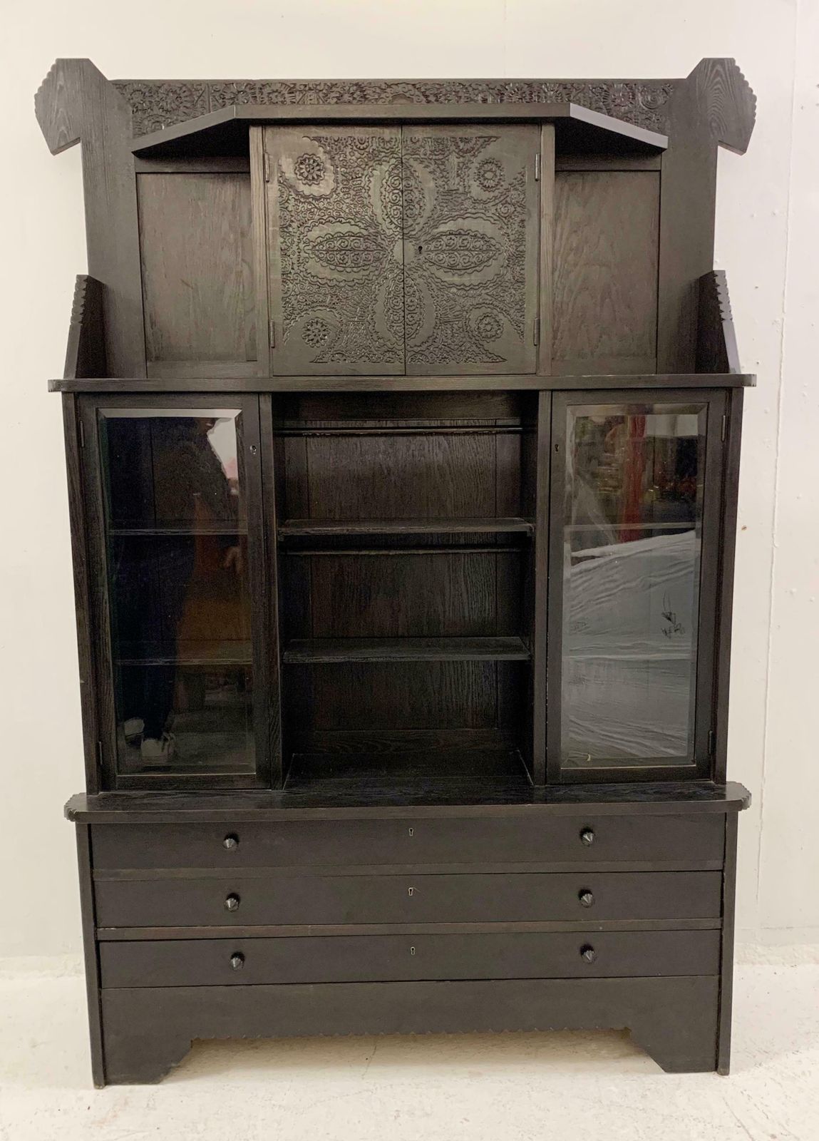 Wooden Cabinet With Leather Bench By Toroczkai Wigand, Hungary, 1920s photo Furniture