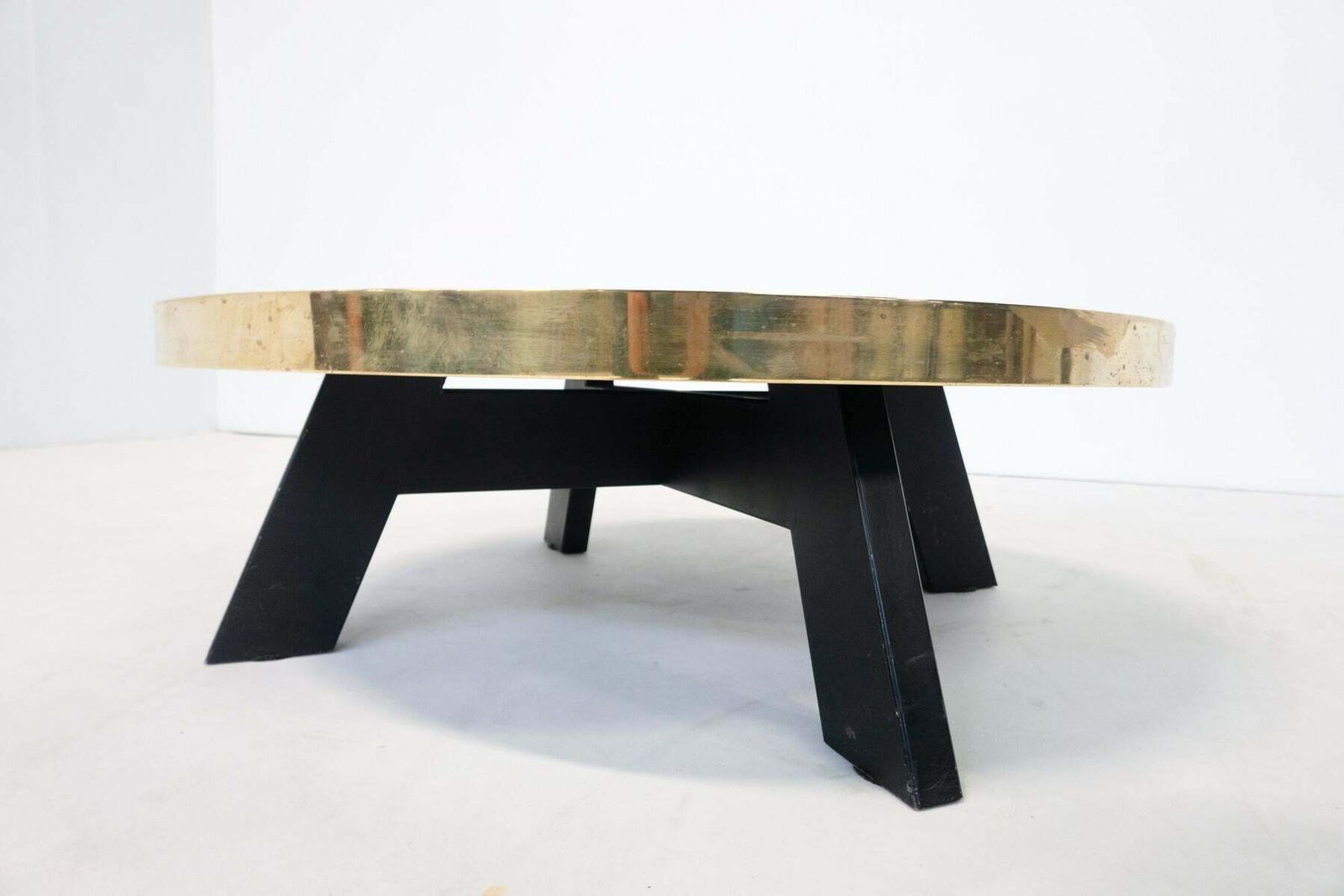 Coffee Table By Yann Dessauvages, Brass Stone And Metal, Belgium photo vinterior