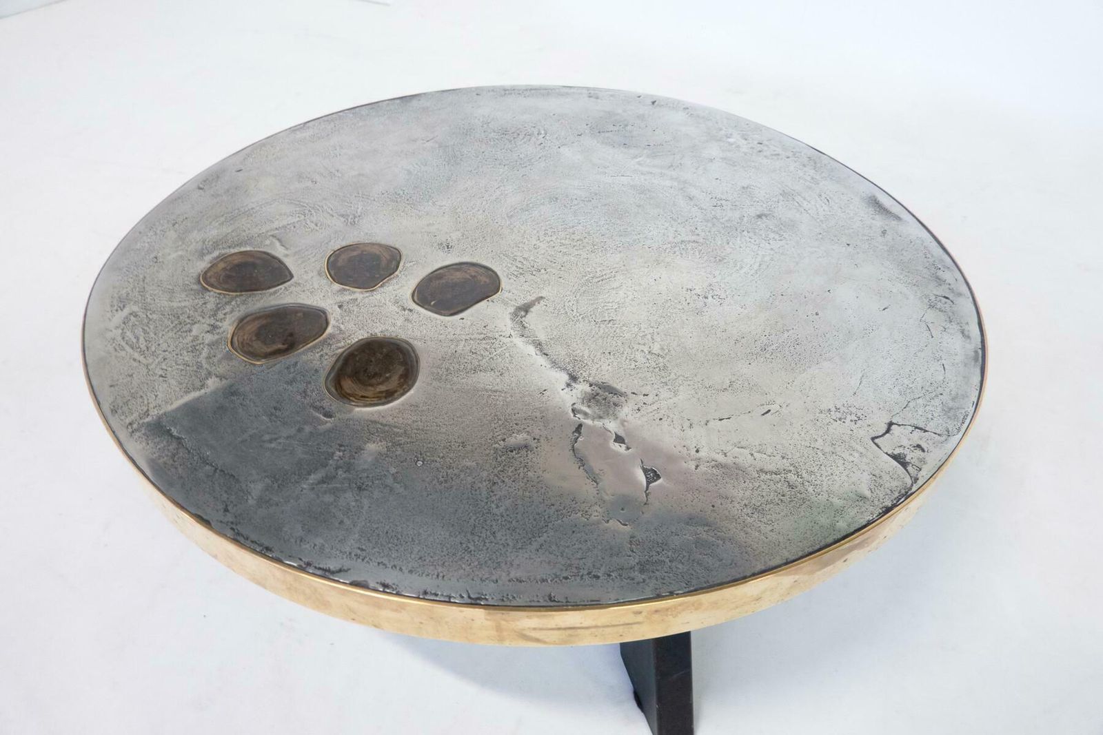 Coffee Table By Yann Dessauvages, Brass Stone And Metal, Belgium photo vintage