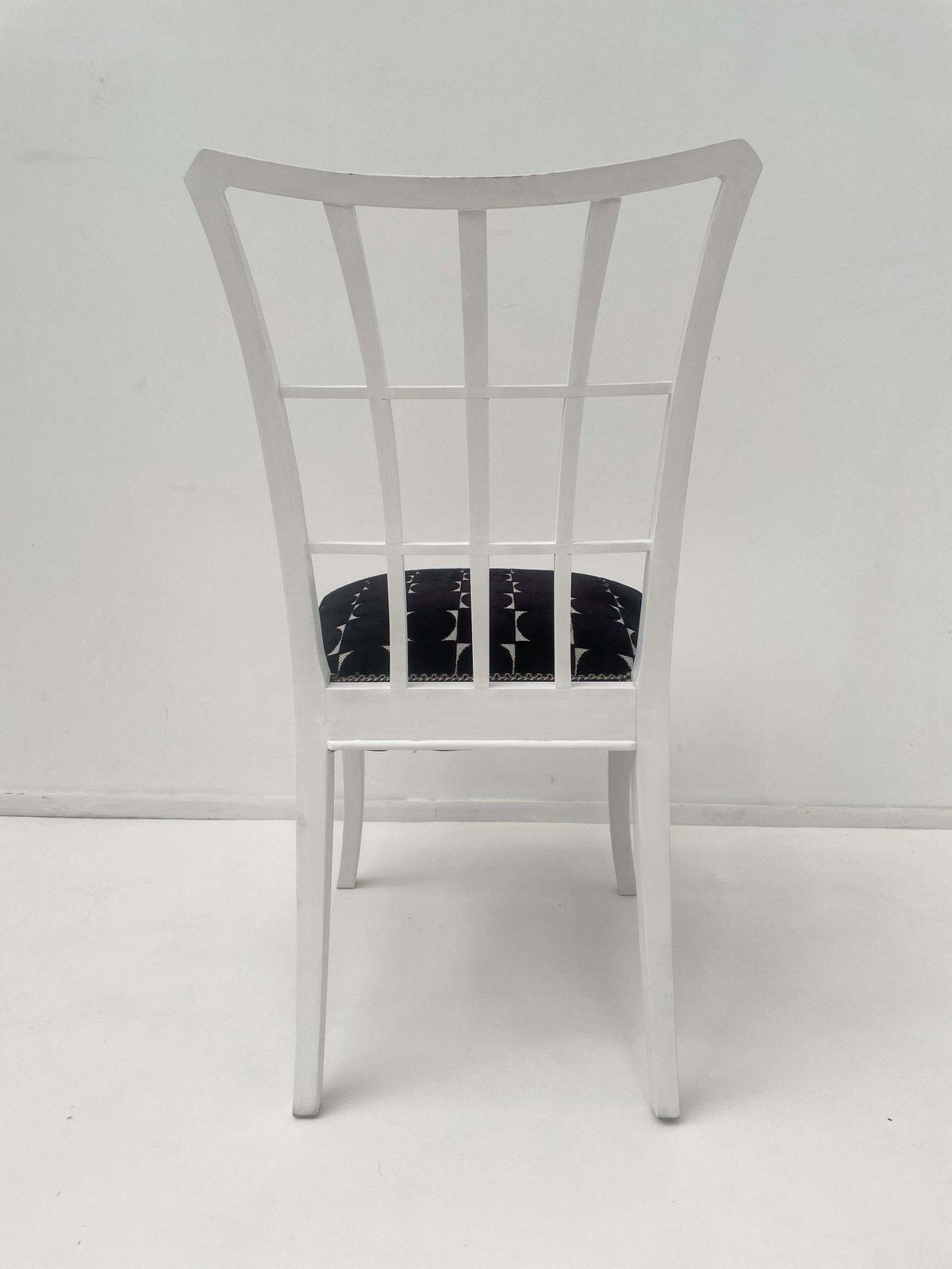 Set Of 12 Art Deco Style Chairs, White Wood And Fabric photo buy
