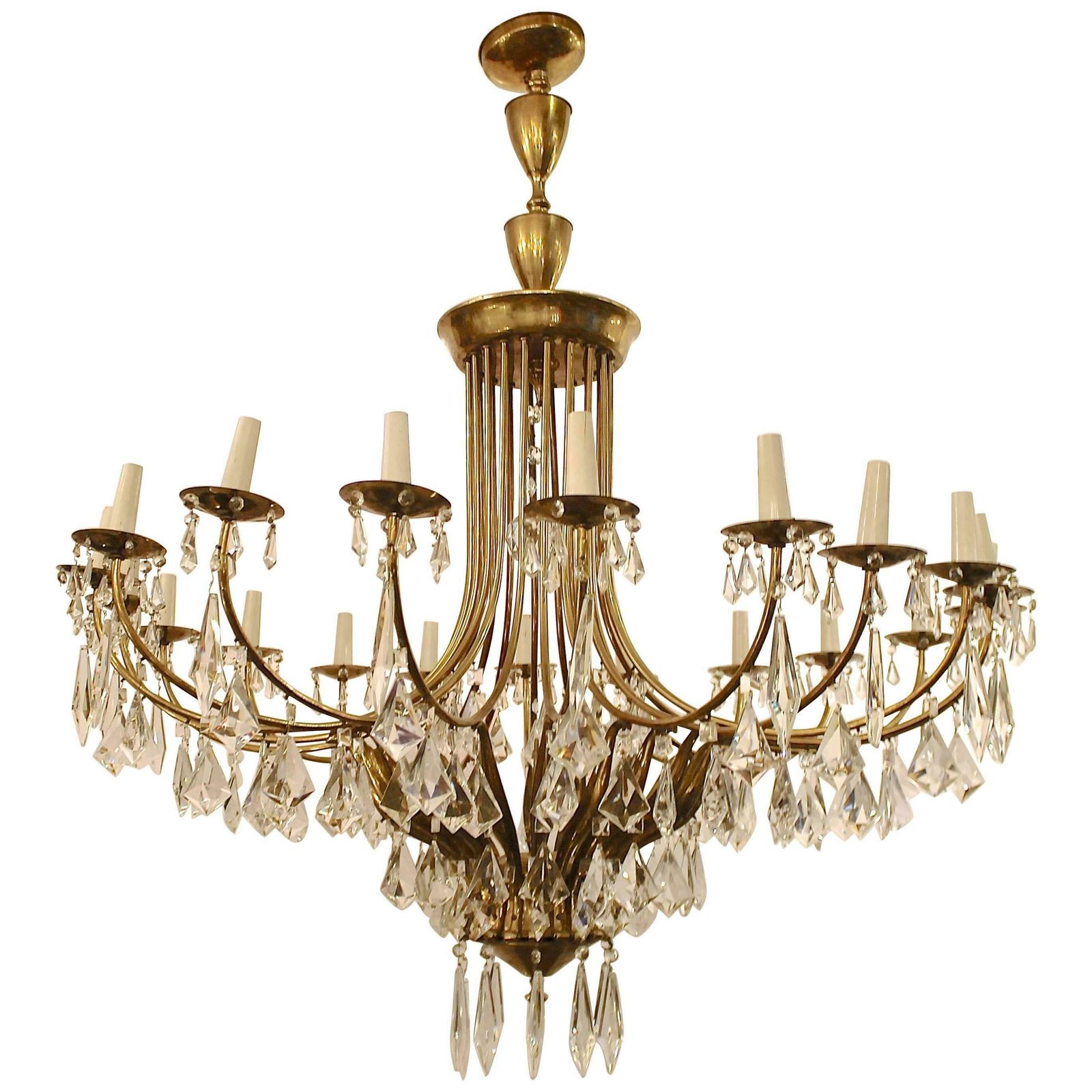 1950s Pendant Chandelier In Giltbronze By Italian Designer Oscar Torlasco