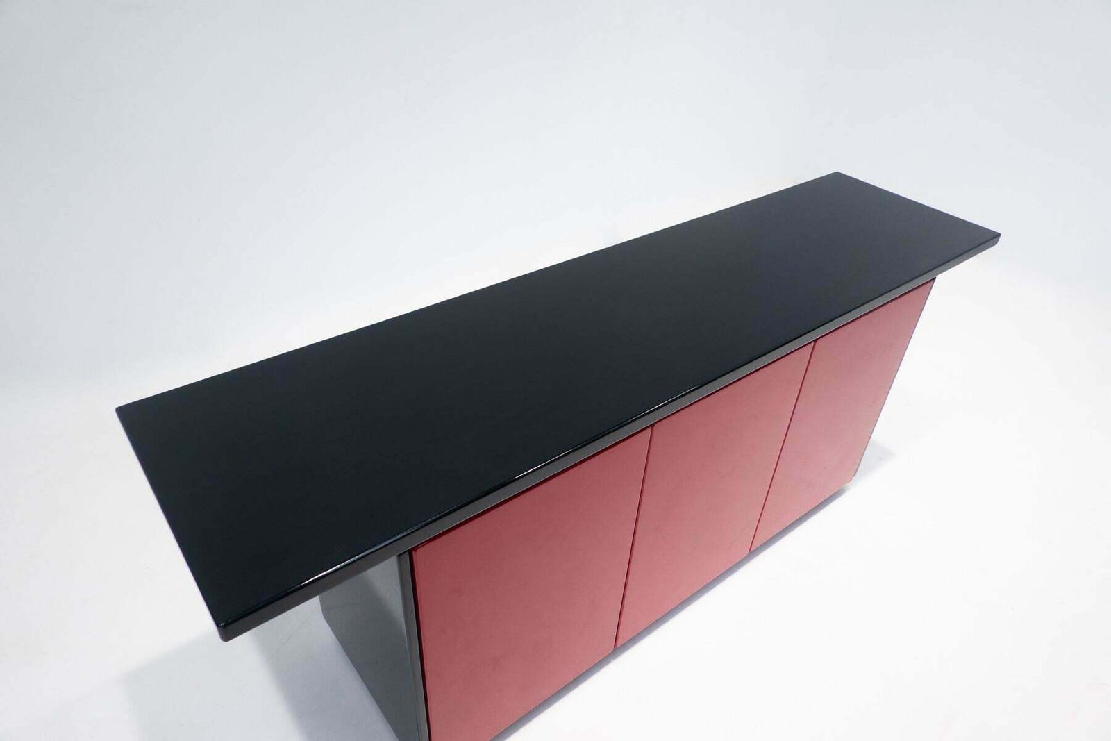 Mid Century Modern Lacquered Sideboard, Red And Black, Italy, 1970s photo vinterior
