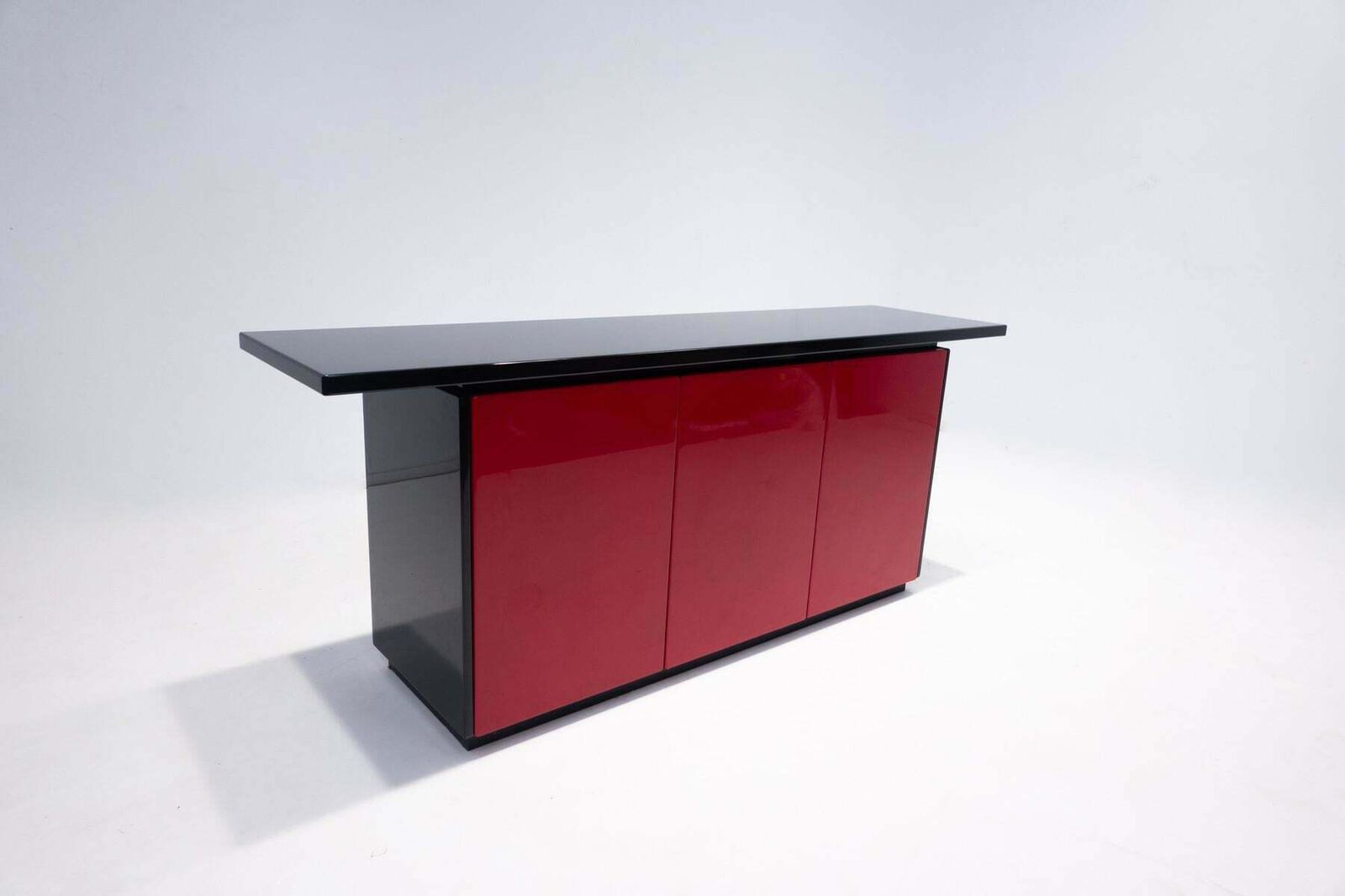 Mid Century Modern Lacquered Sideboard, Red And Black, Italy, 1970s photo buy