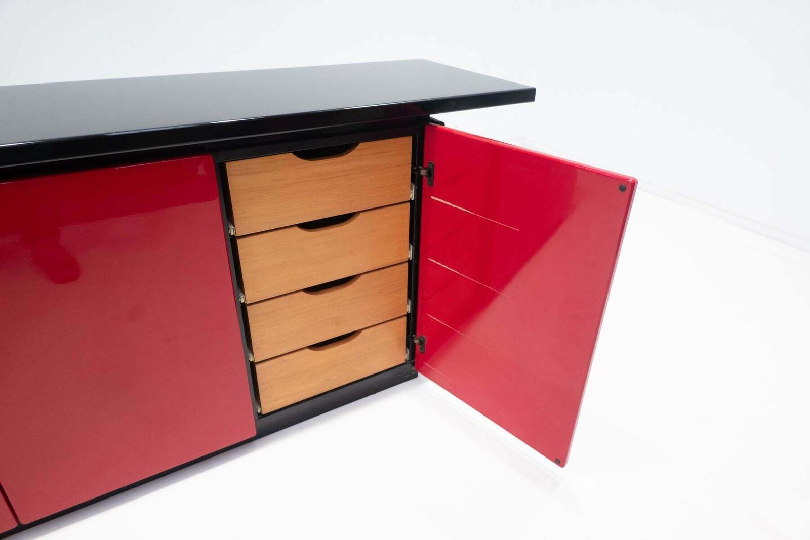 Mid Century Modern Lacquered Sideboard, Red And Black, Italy, 1970s photo vintage