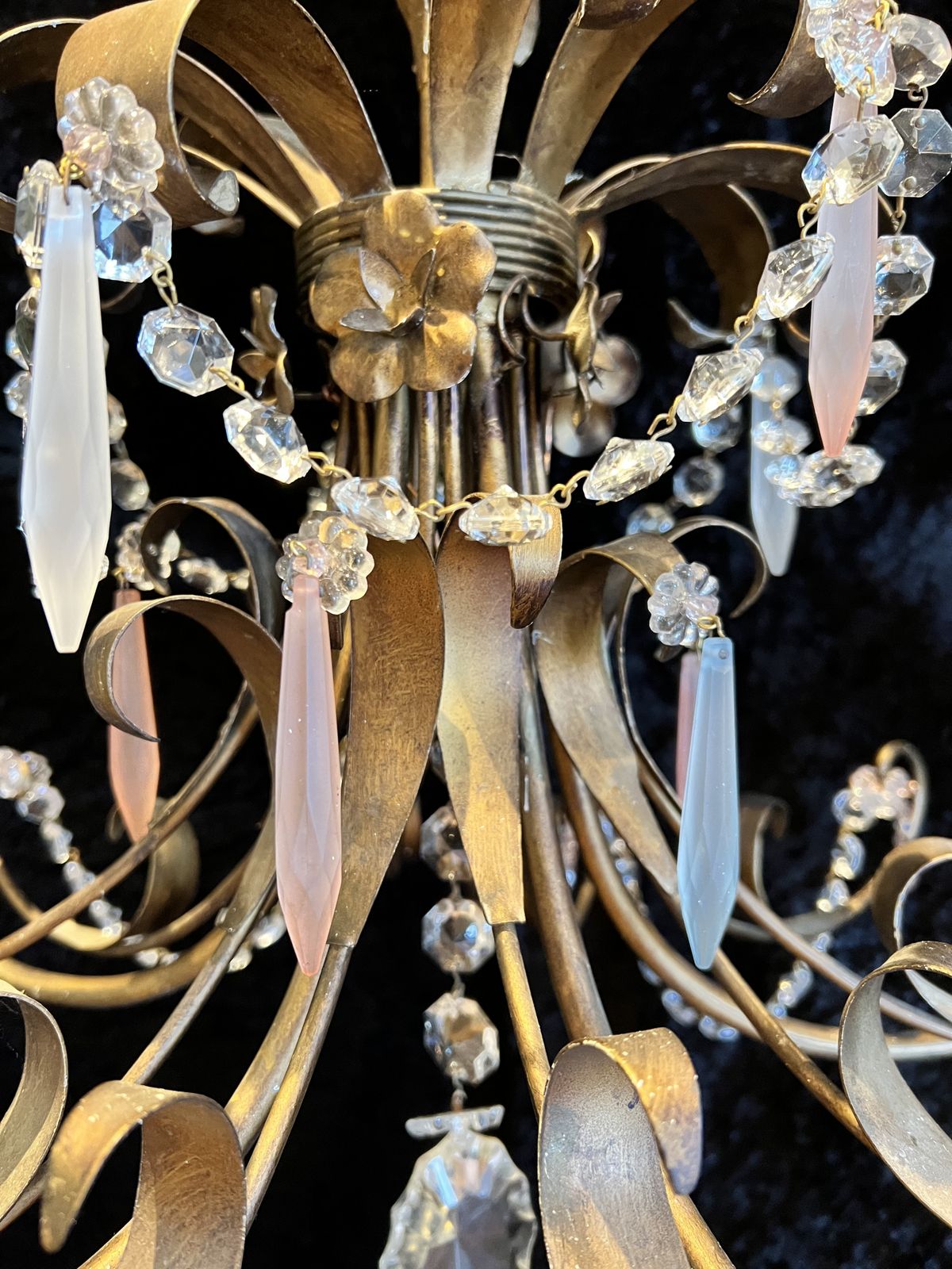 Five Light Italian Florentine Chandelier With Coloured Crystals. Cr773 photo vintage