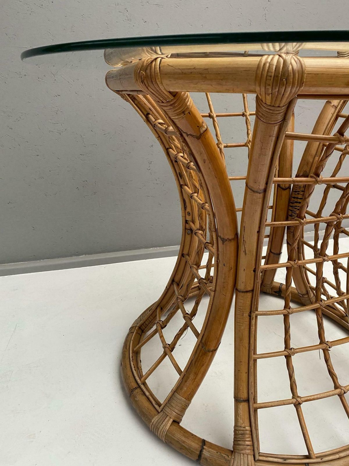 Rattan Table With Glass Top, Mid 20th Century photo Furniture