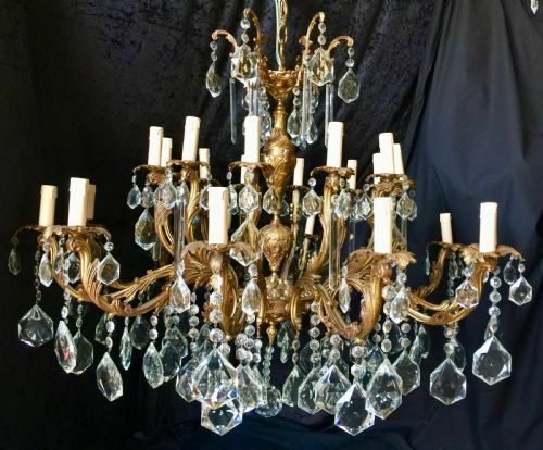 Very Large Italian Two Tiered Brass And Antique Chandelier