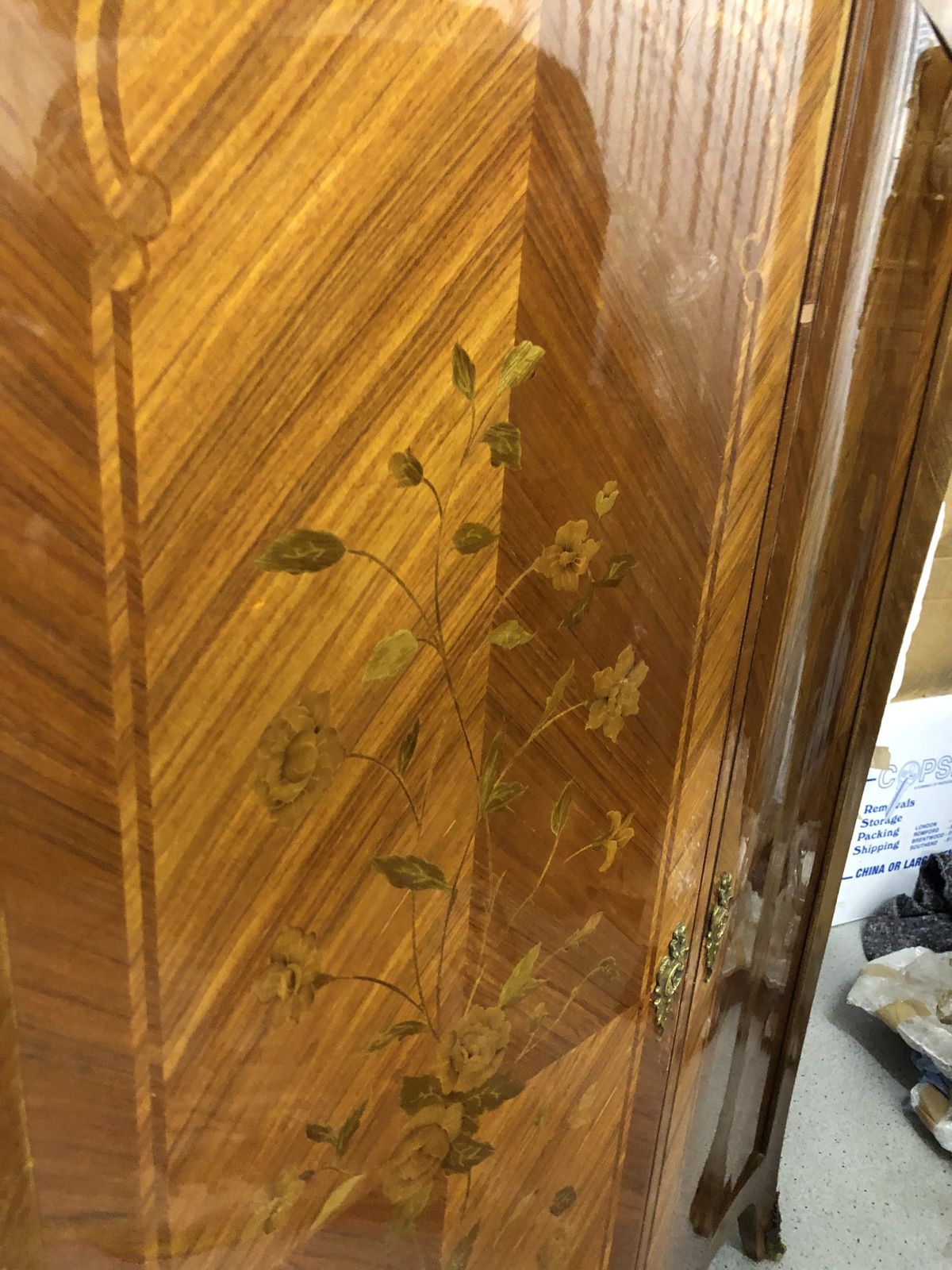 Louis XV Style Marquetry Armoire, Satin Lace Crosshatchbanding Veneer, Marble Top, 2 Doors, Roses Inlay. photo buy