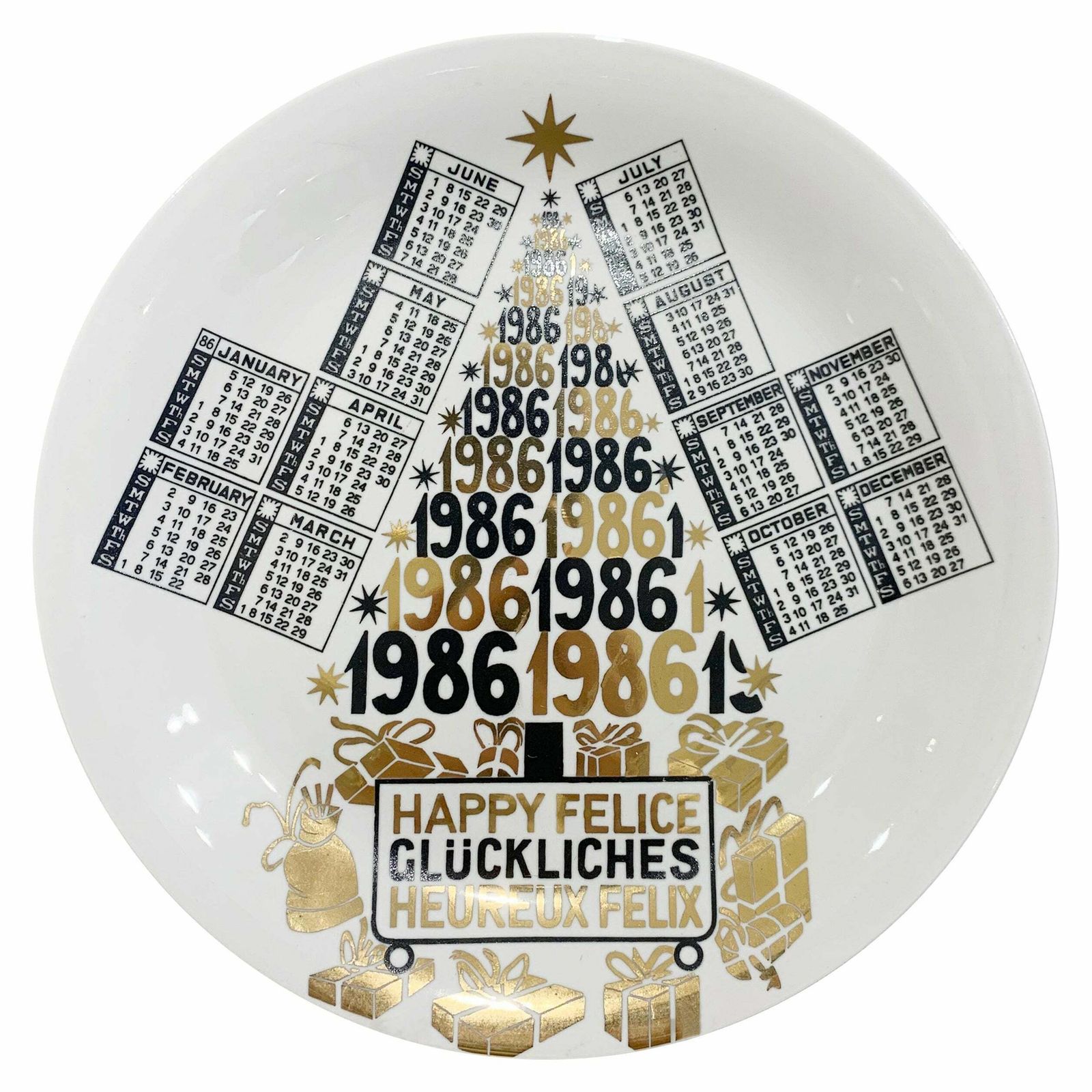 Piero Fornasetti Calendar Porcelain Plate For The Year 1986