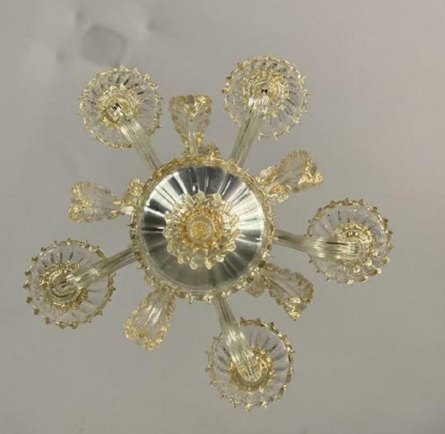 Venetian Barovier Chandelier In Gilded Murano Glass, Italy, 1940s photo Lighting