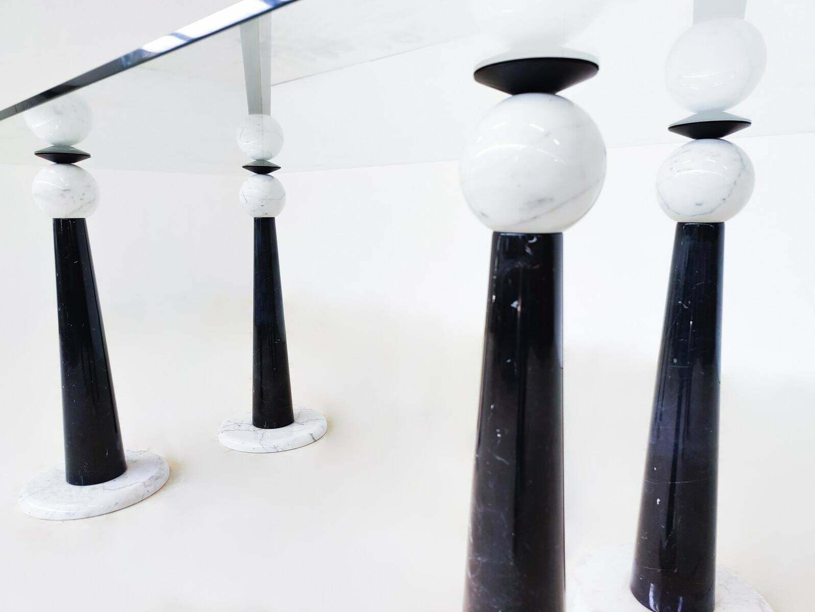 Mid Century Modern Dining Table, Marble And Glass, Italy, 1980s photo Furniture