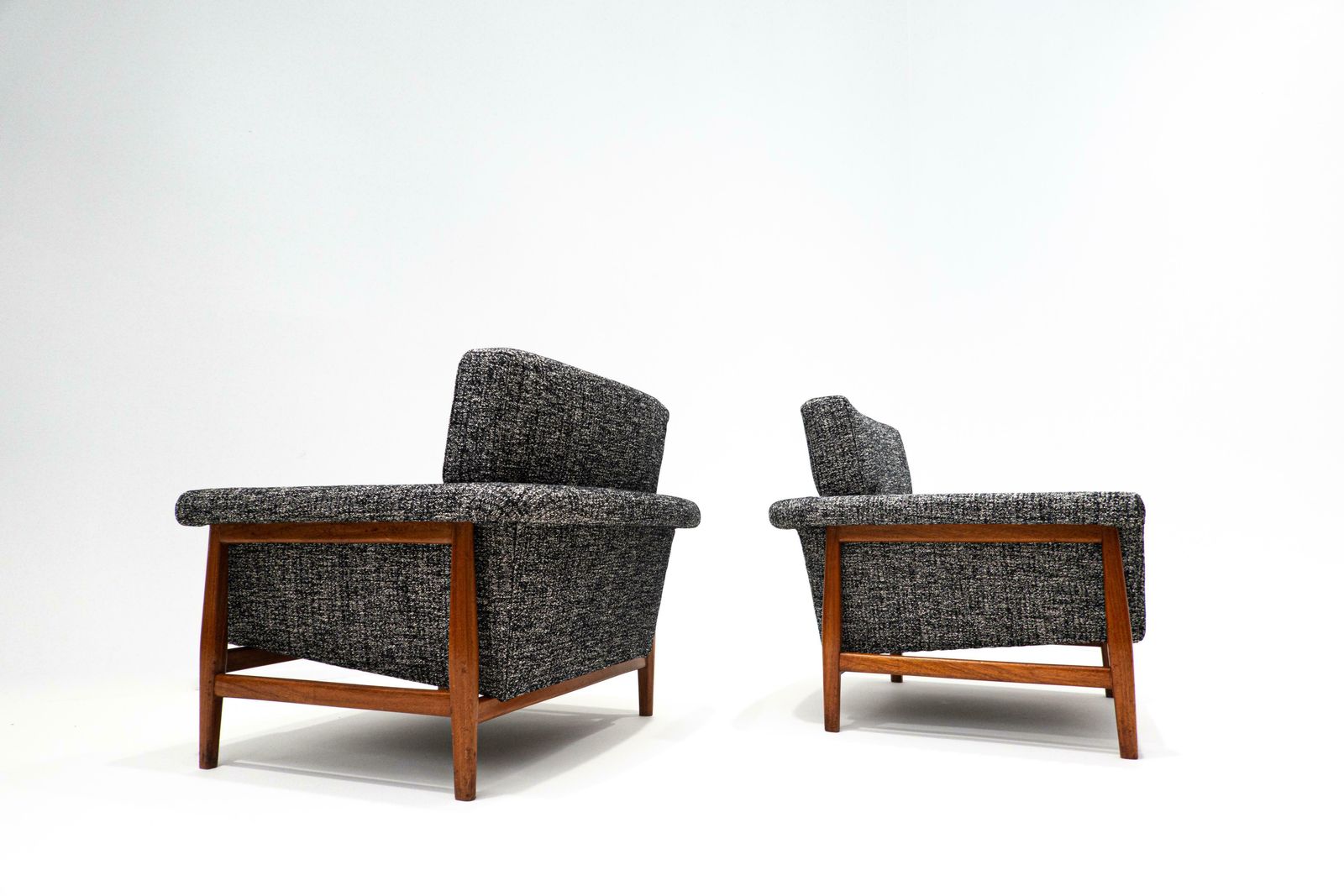Mid Century Modern Pair Of Armchairs, Grey, Teak, Italy, 1960s, New Upholstery photo Furniture