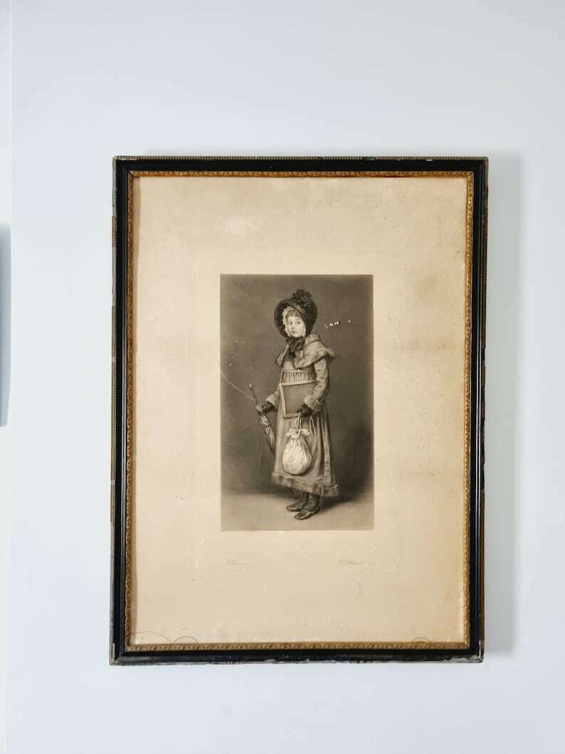 Very Large Antique Engraving Print By Kate Greenaway 1881 photo furniture