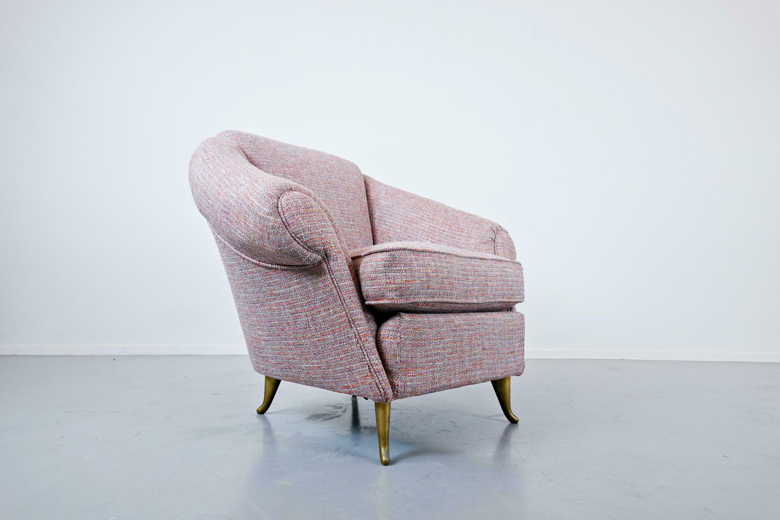 Pair Of Mid Century Modern Light Pink Italian Armchairs, 1950s, New Upholstery photo for sale