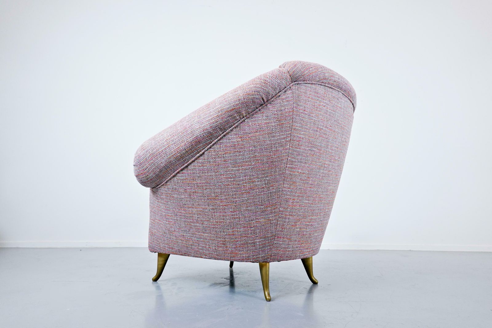 Pair Of Mid Century Modern Light Pink Italian Armchairs, 1950s, New Upholstery photo vinterior